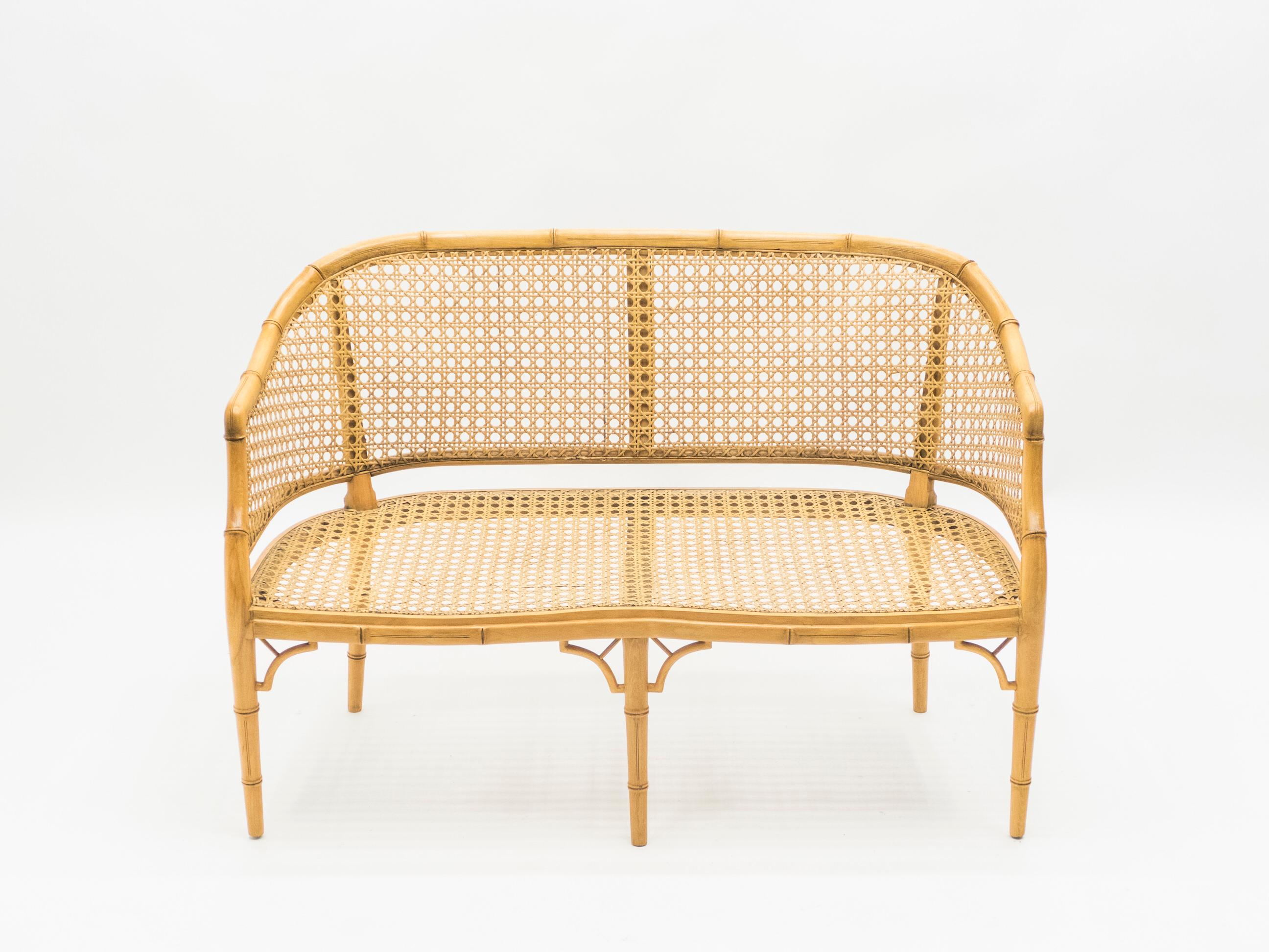 Mid-Century Modern French Riviera Cane Bamboo Sofa and Armchairs, 1960s 5