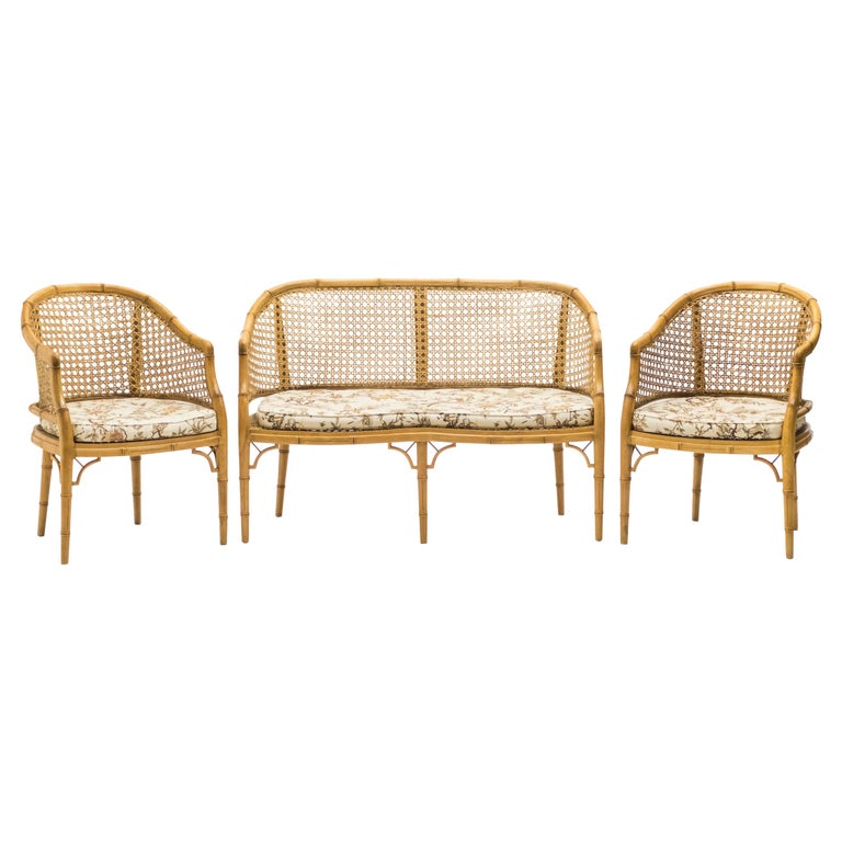 Mid Century Modern French Riviera Cane Bamboo Sofa And Armchairs 1960s For Sale At 1stdibs