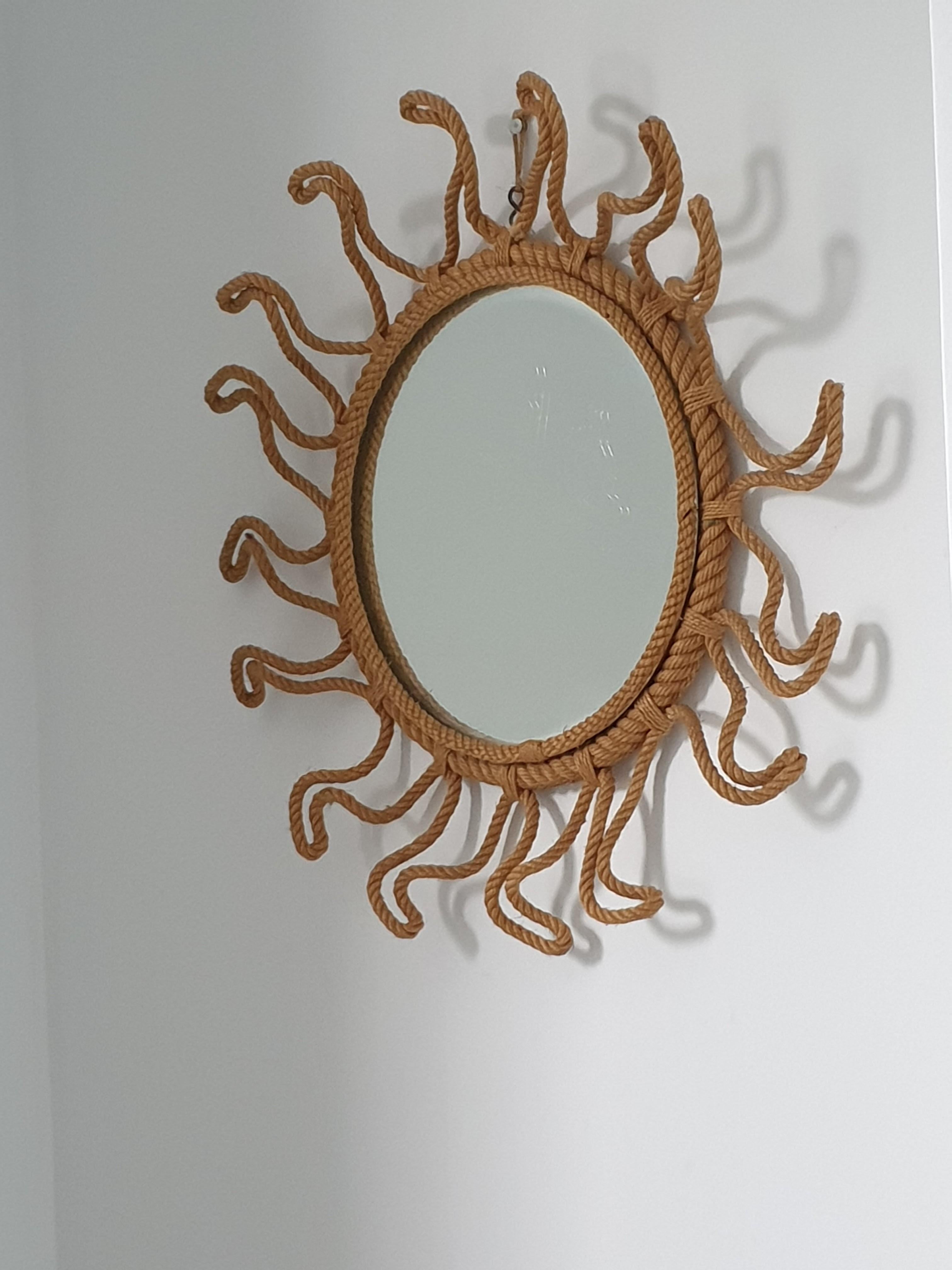 Mid-Century Modern Mid Century Modern French rope mirror attributed to Adrien Andoux & Frida Minet. For Sale