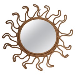 Mid Century Modern French rope mirror attributed to Adrien Andoux & Frida Minet.