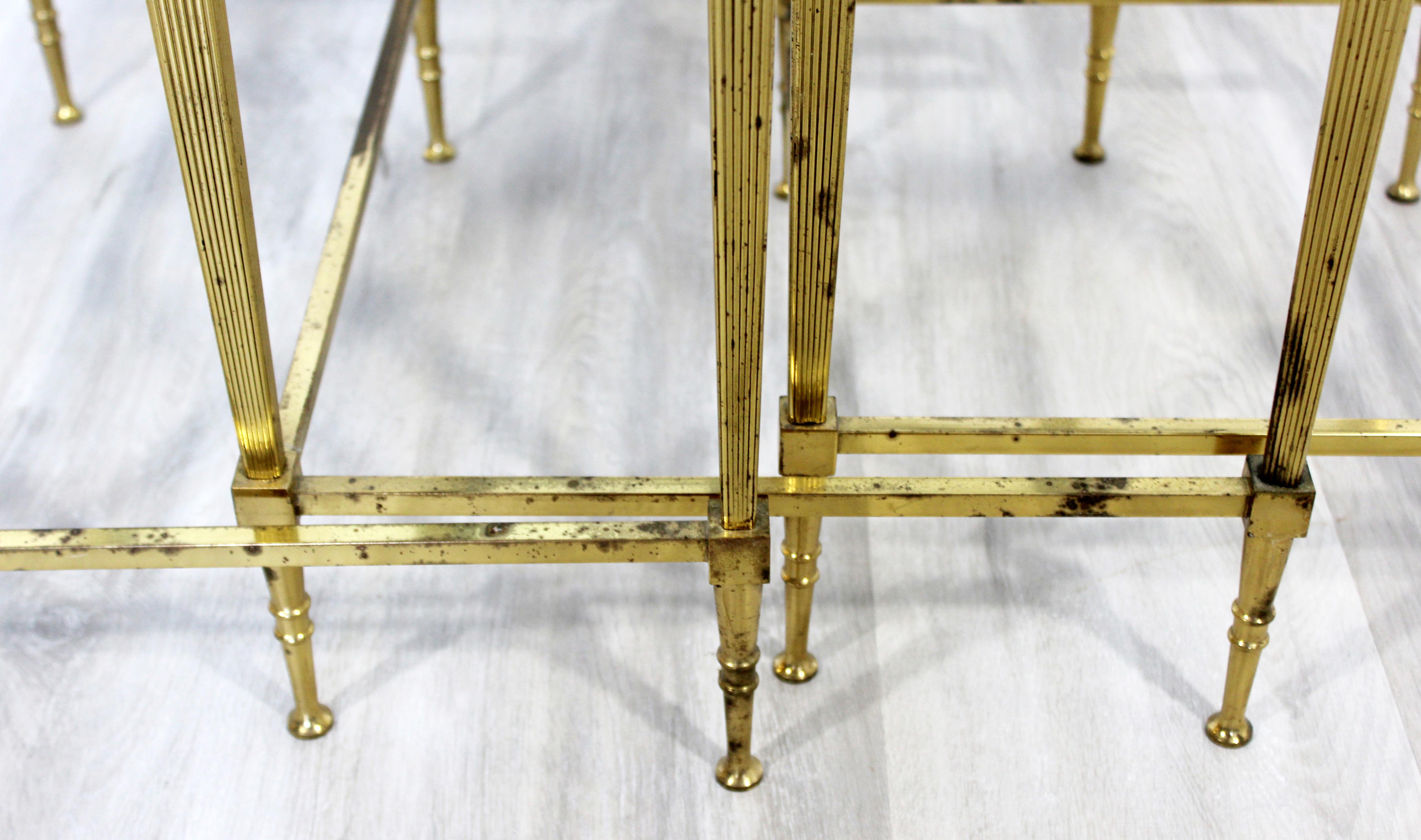 Mid-Century Modern French Set of 3 Nesting Stacked Side Tables Brass and Glass 5