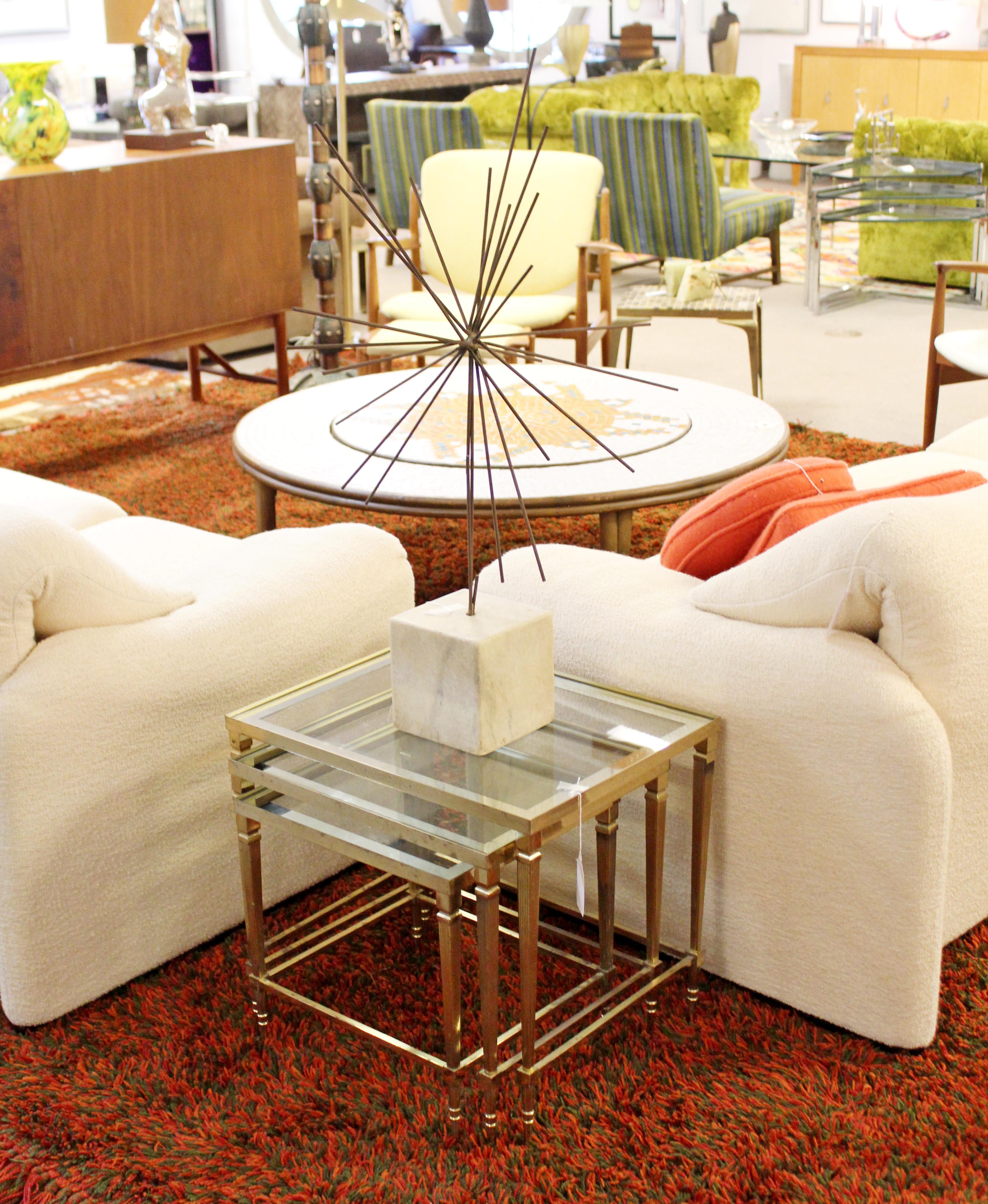 Mid-Century Modern French Set of 3 Nesting Stacked Side Tables Brass and Glass 7