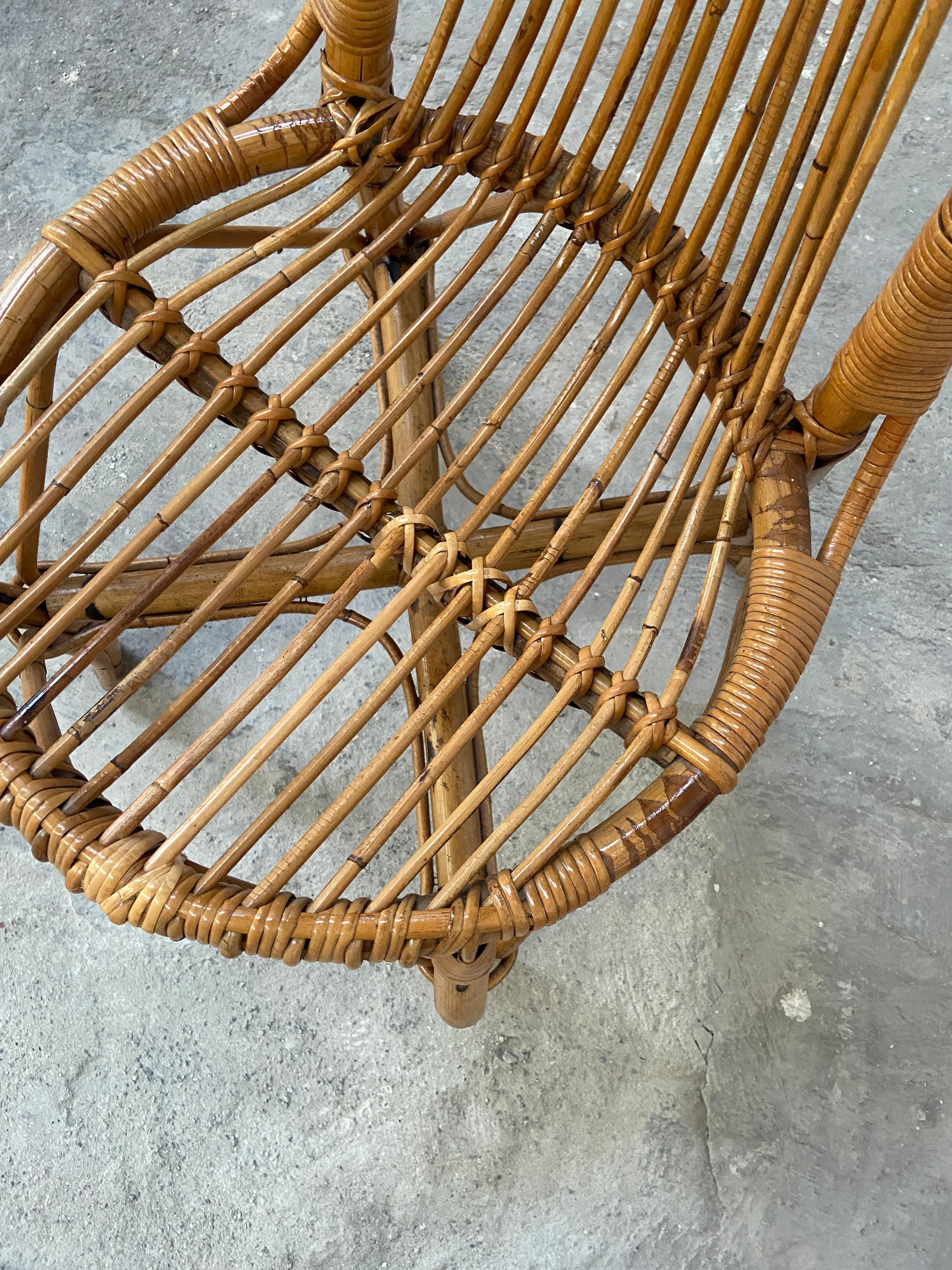 Mid-Century Modern French Set of 4 Bamboo and Rattan Dining Chairs, 1960s 10