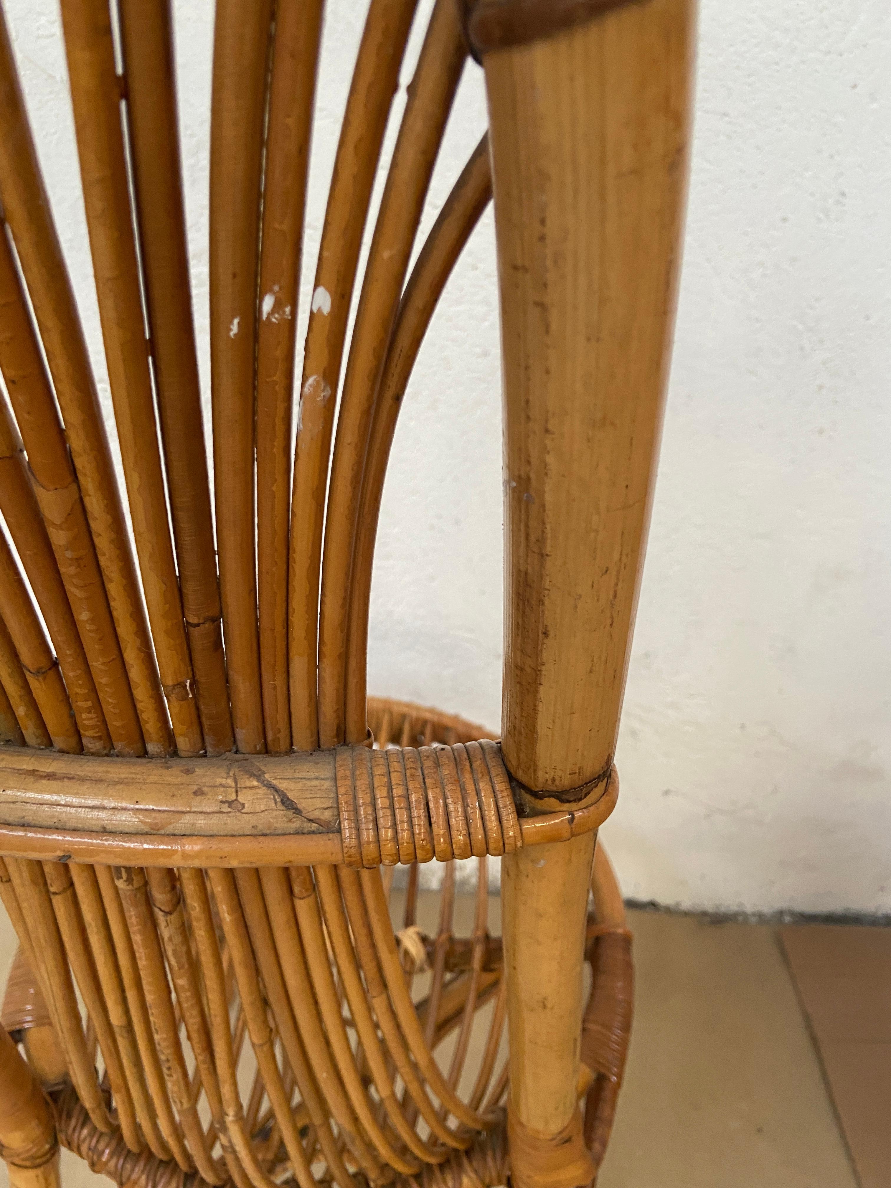 Mid-Century Modern French Set of 4 Bamboo and Rattan Dining Chairs, 1960s 12