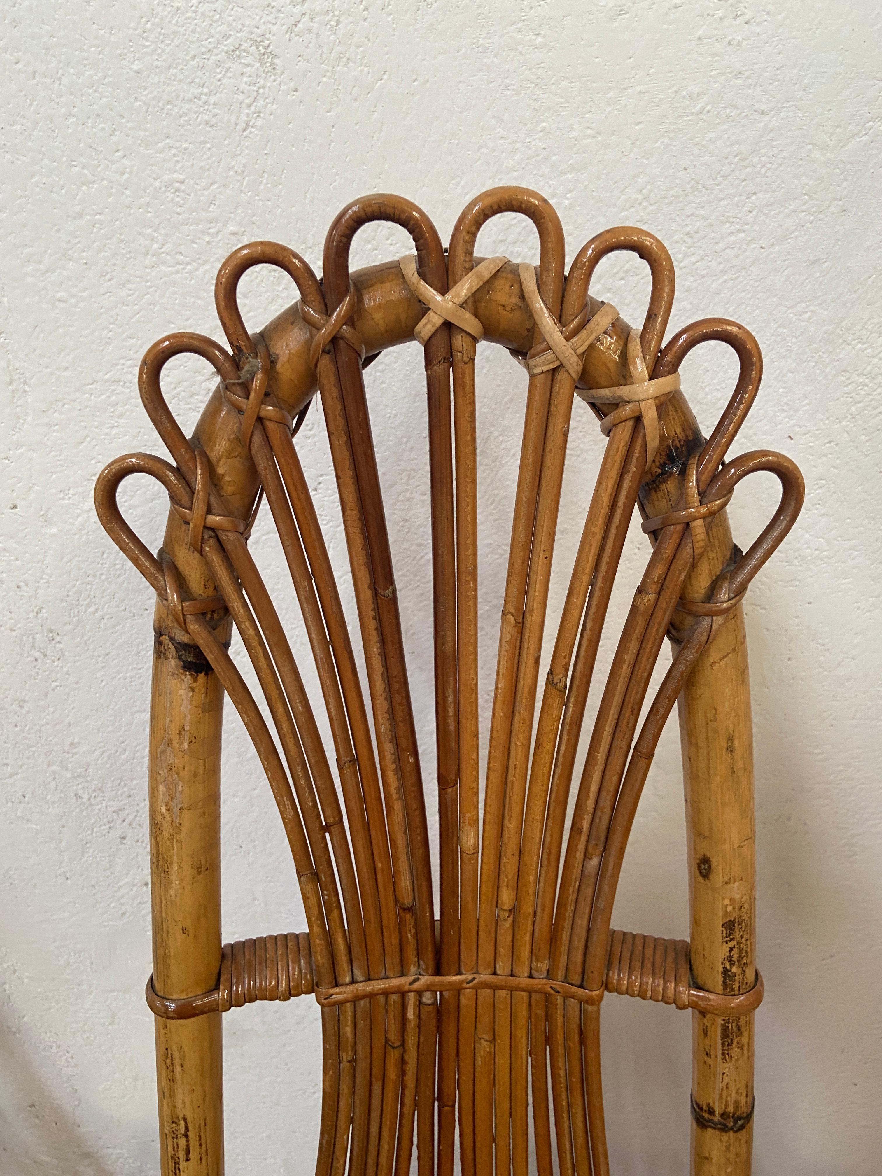 Mid-Century Modern French Set of 4 Bamboo and Rattan Dining Chairs, 1960s 3