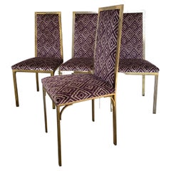 Mid-Century Modern French Set of 4 Gilt Metal Chairs with Velvet Upholstery