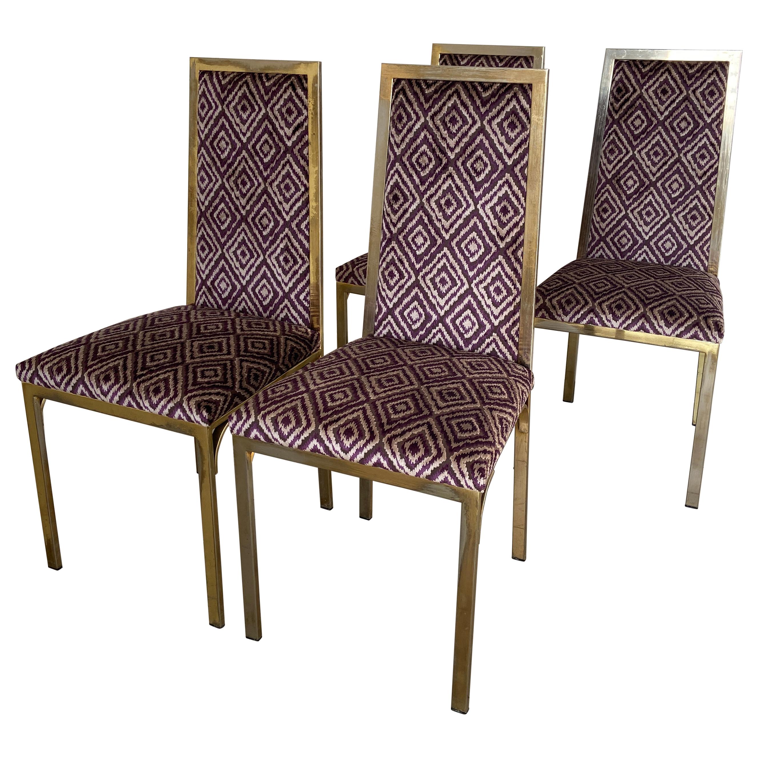 Mid-Century Modern French Set of 4 Pierre Cardin Gilt Metal Chairs, 1970s