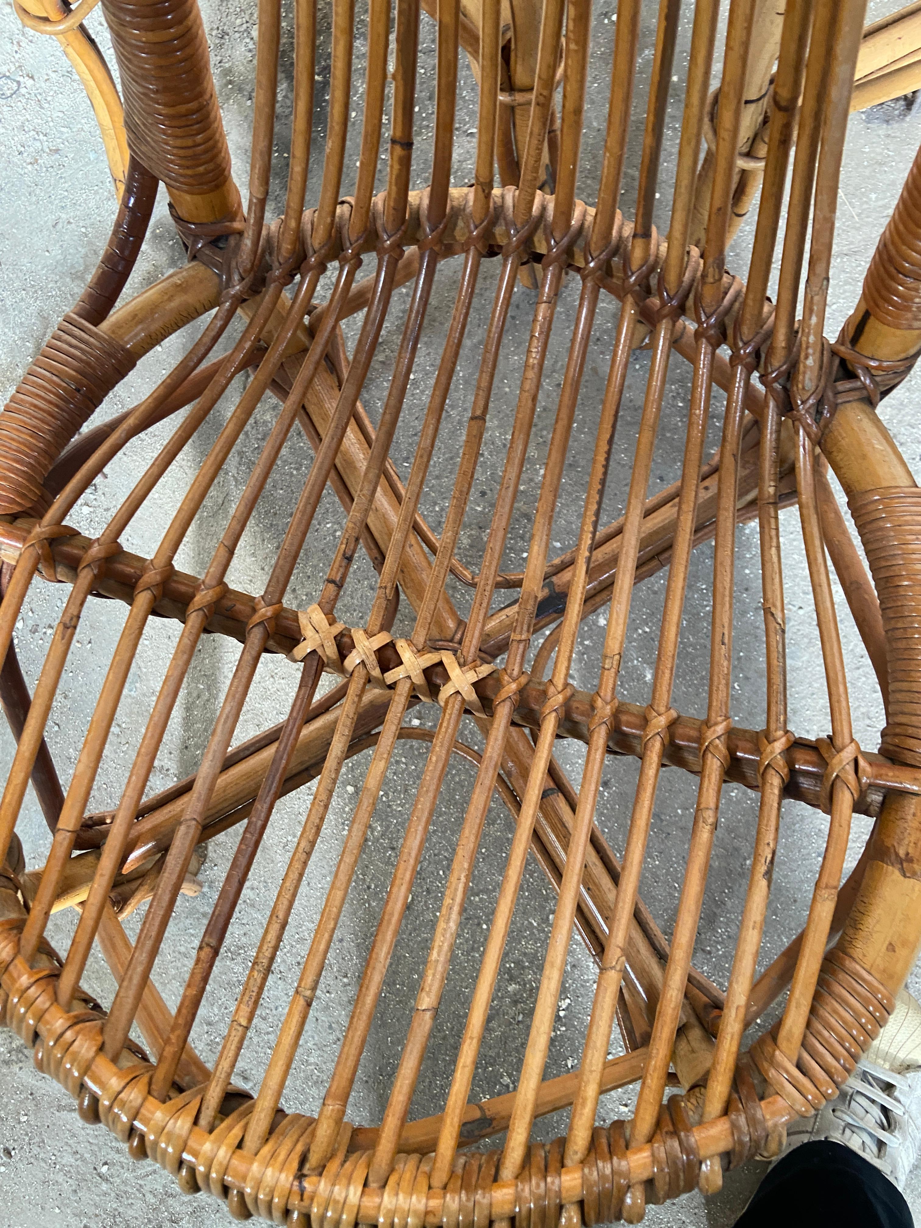 Mid-Century Modern French Set of 6 Bamboo and Rattan High Back Chairs, 1960s 12