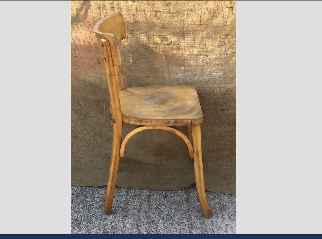 Mid-20th Century Mid-Century Modern French Set of Bistro Wooden Chairs, 1950s For Sale