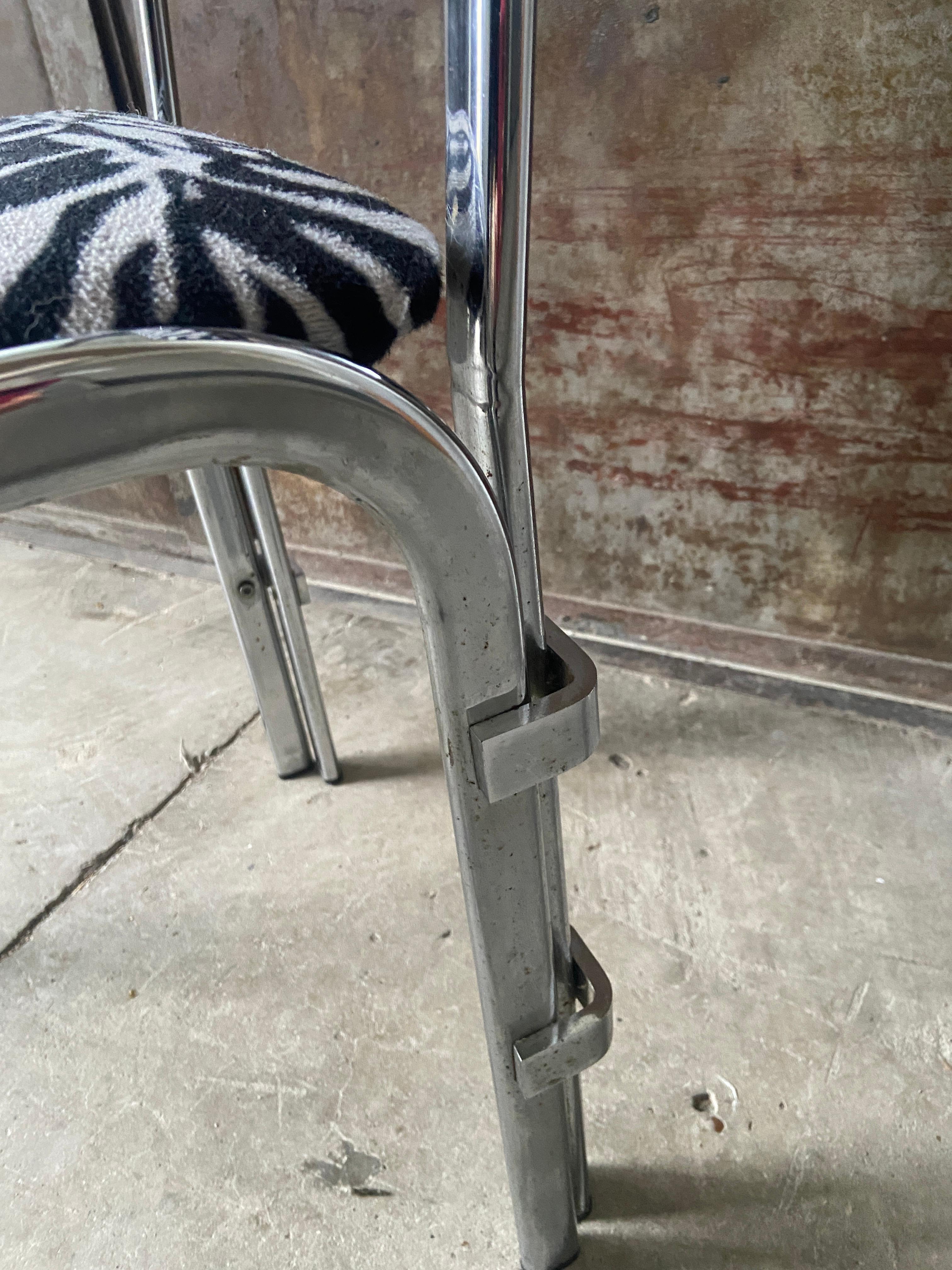 Mid-Century Modern French Set of Four Chrome Chairs Covered with Zebra Fabric For Sale 6