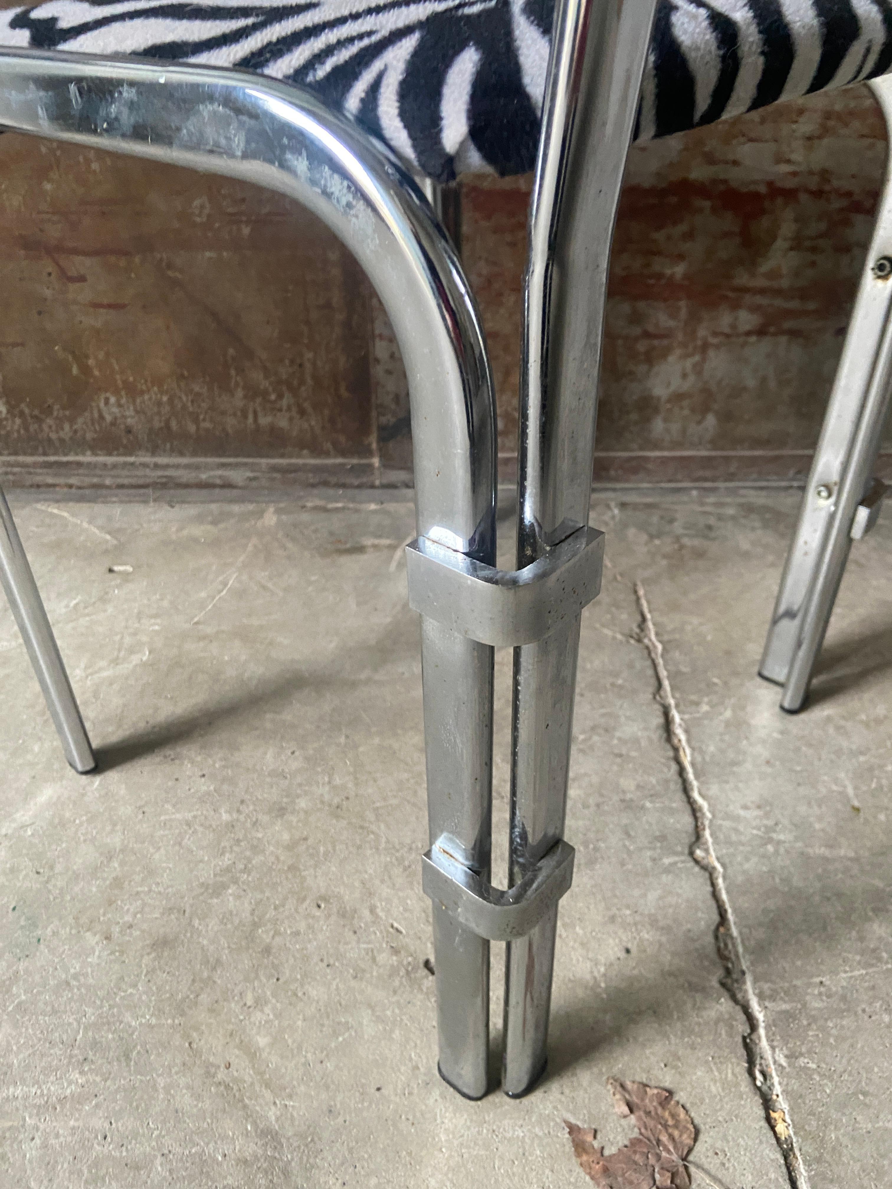 Mid-Century Modern French Set of Four Chrome Chairs Covered with Zebra Fabric For Sale 1