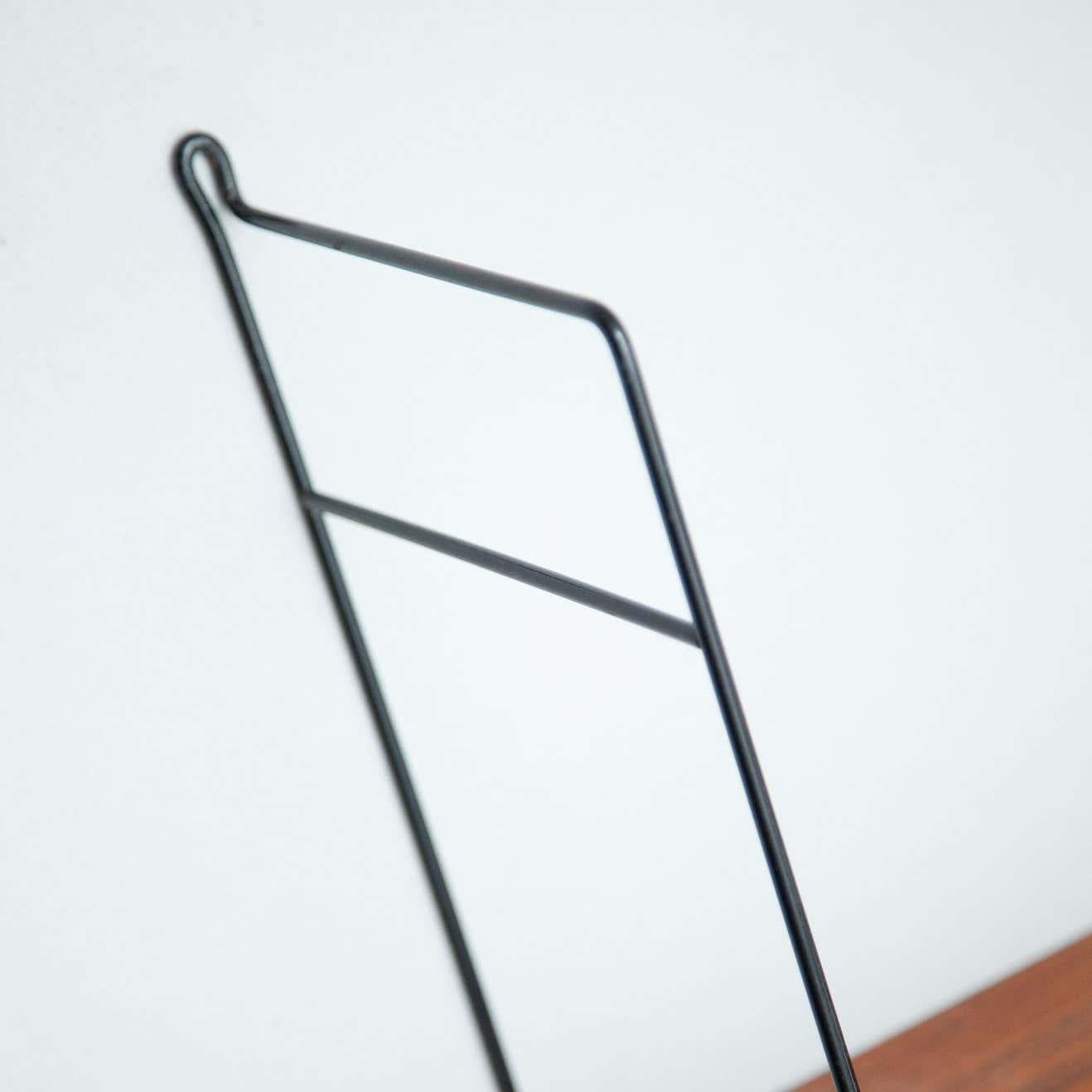 Mid-20th Century Mid-Century Modern French Shelve, Wood and Black Metal For Sale