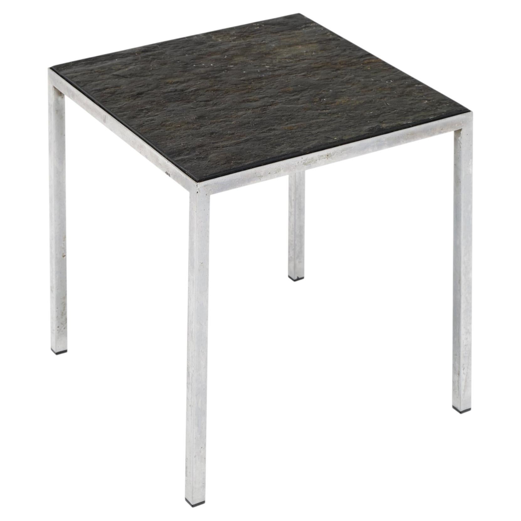 Mid-Century Modern French Side Table, Chrome Base, Stone Top, 1960