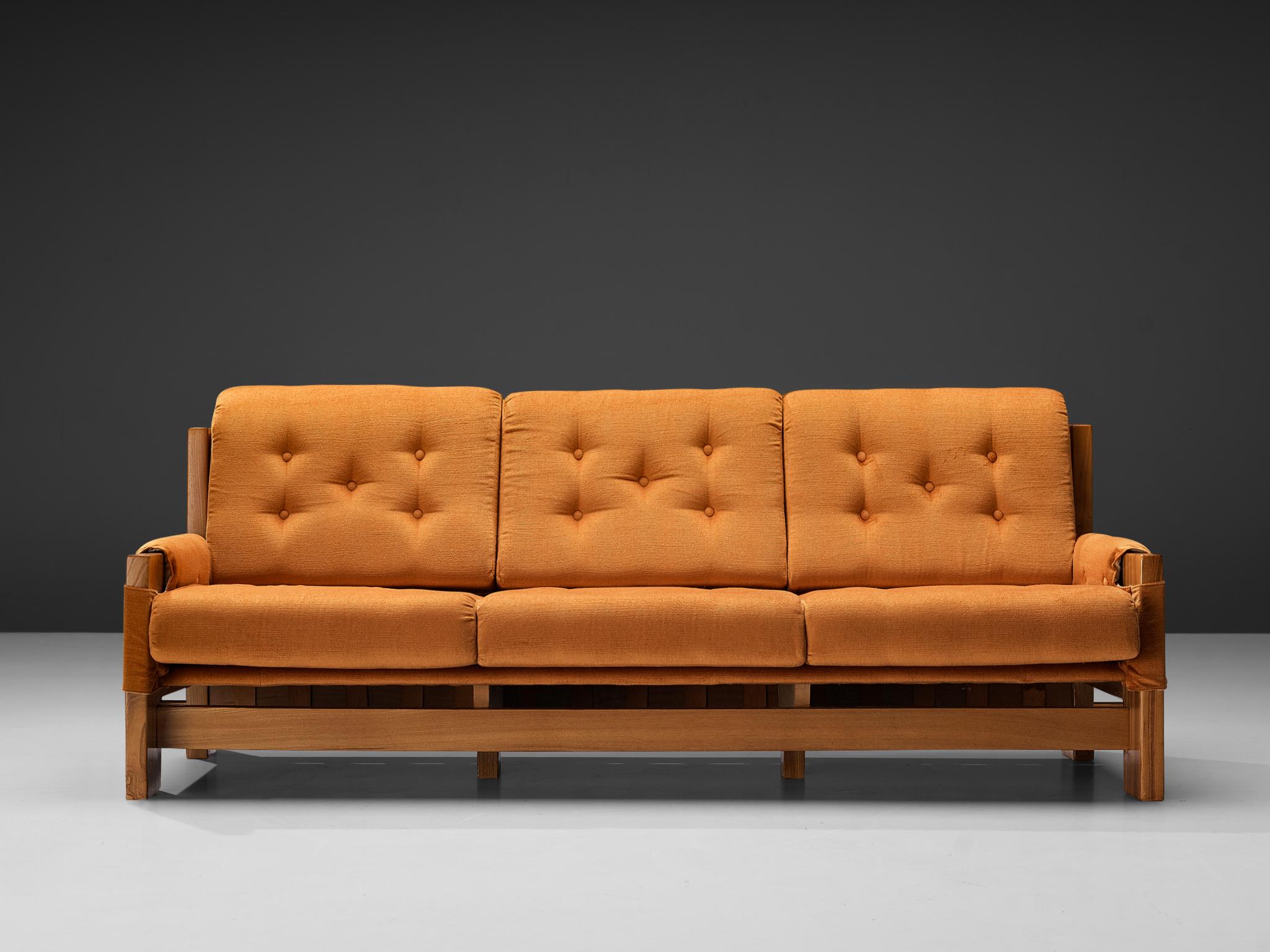 Tissu Canapé français moderne du milieu du siècle en orme massif