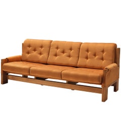 Mid-Century Modern French Sofa in Solid Elm