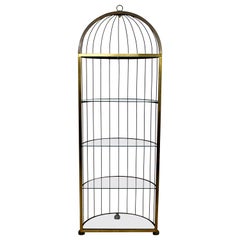 Mid-Century Modern French Steel Brass and Glass Shelving Birdcage Étagère, 1960s