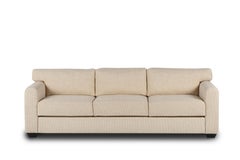 Mid-Century Modern French Style Sofa, Beige Brochier Fabric