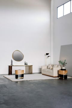 Mid-Century Modern French Style Sofa Cannes, Beige Leather, Handmade Greenapple