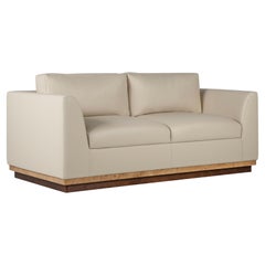 Mid-Century Modern French Style Sofa Cannes, Beige Leather, Handmade Greenapple