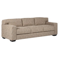 Mid-Century Modern French Style Sofa, Cream Linen Fabric