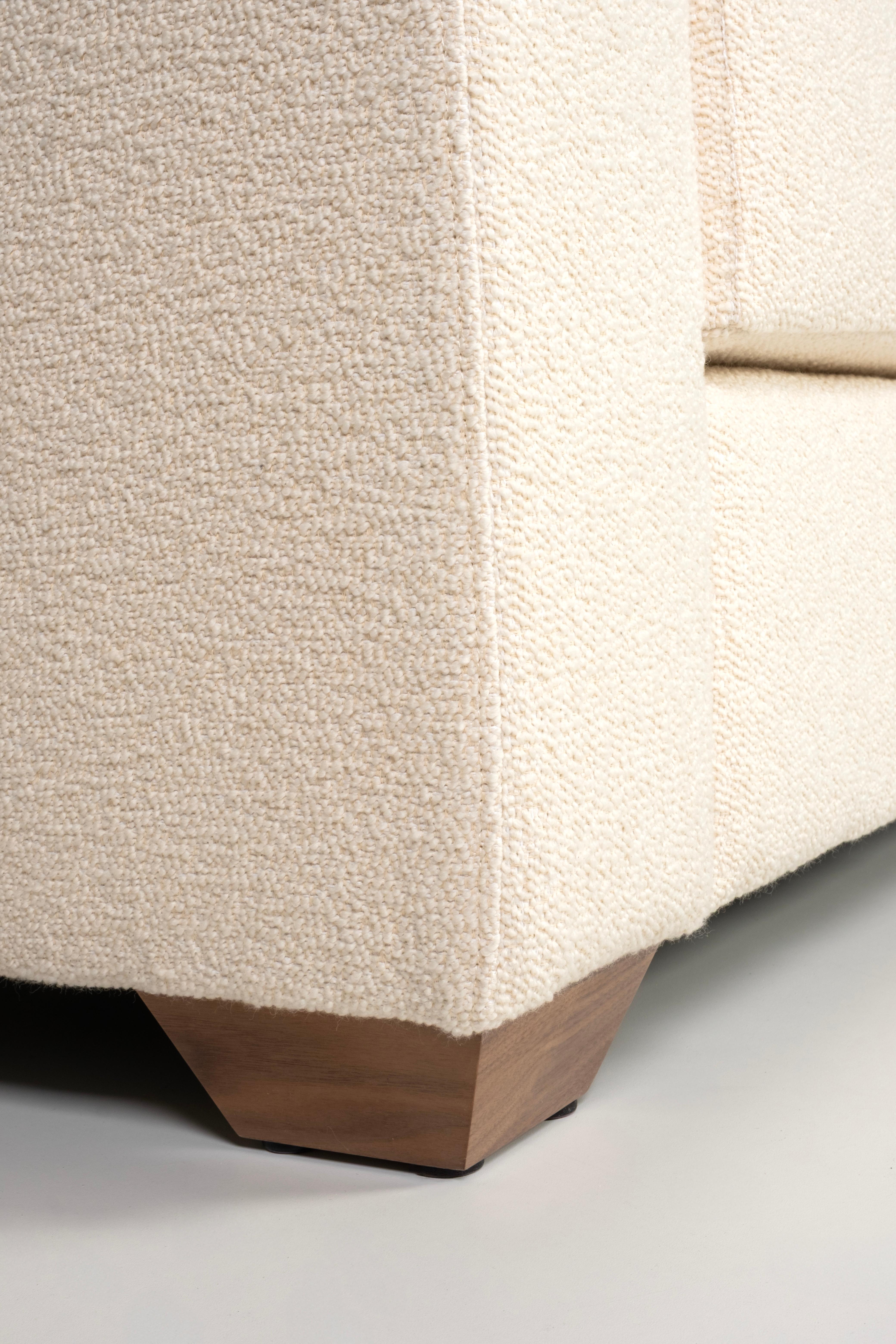 Contemporary Mid-Century Modern French Style Sofa, Ivory Dedar Bouclé Fabric For Sale