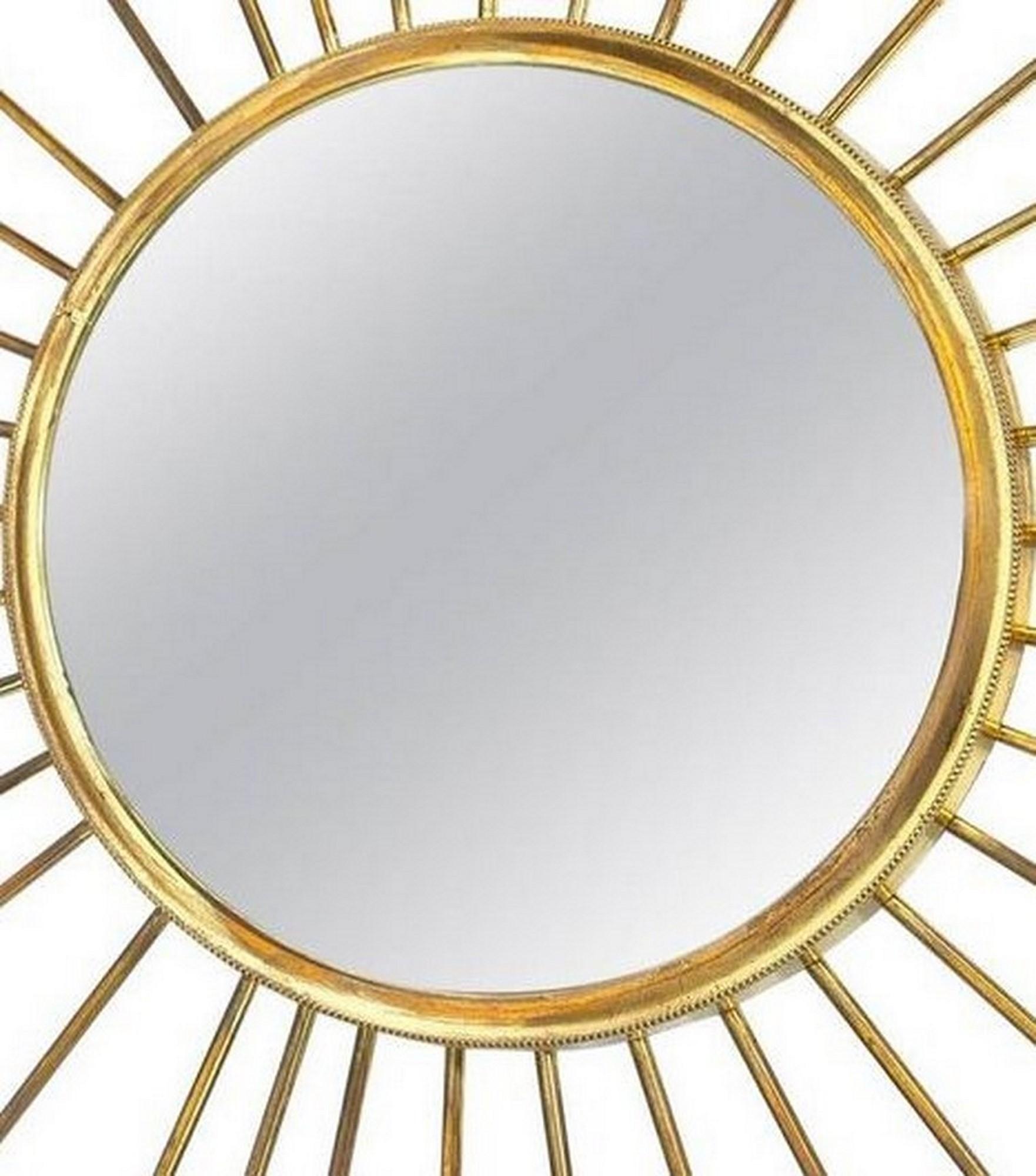 French brass sunburst mirror or 'mirror soleil' with convex mirror.
The mirrored part has a diameter of 19cm (7.5 ins).