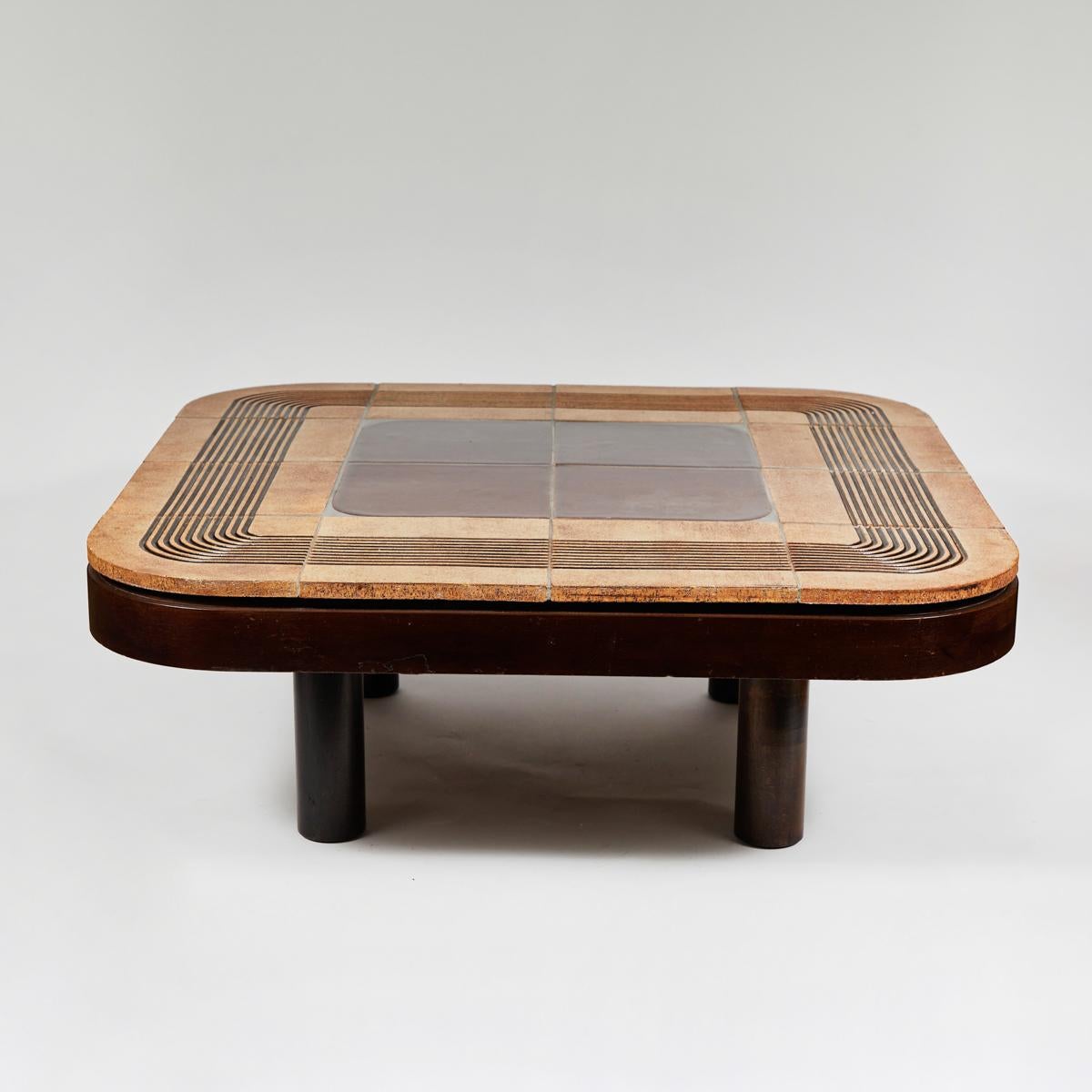 Mid-Century Modern French tile top coffee table by Capron.
