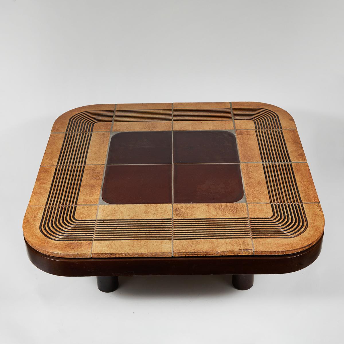 Early 20th Century Mid-Century Modern French Tiled Top Coffee Table by Capron