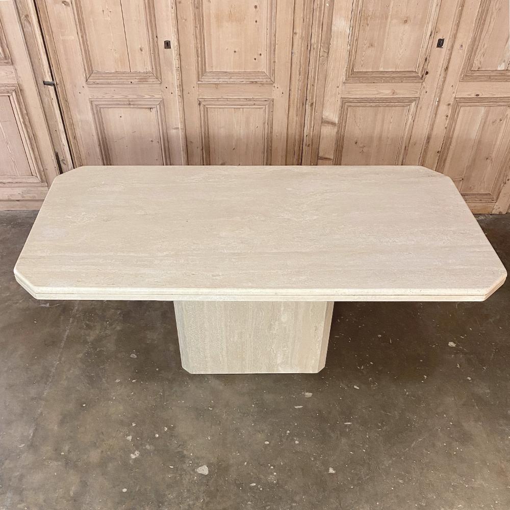 Hand-Crafted Mid-Century Modern French Travertine Dining Table For Sale