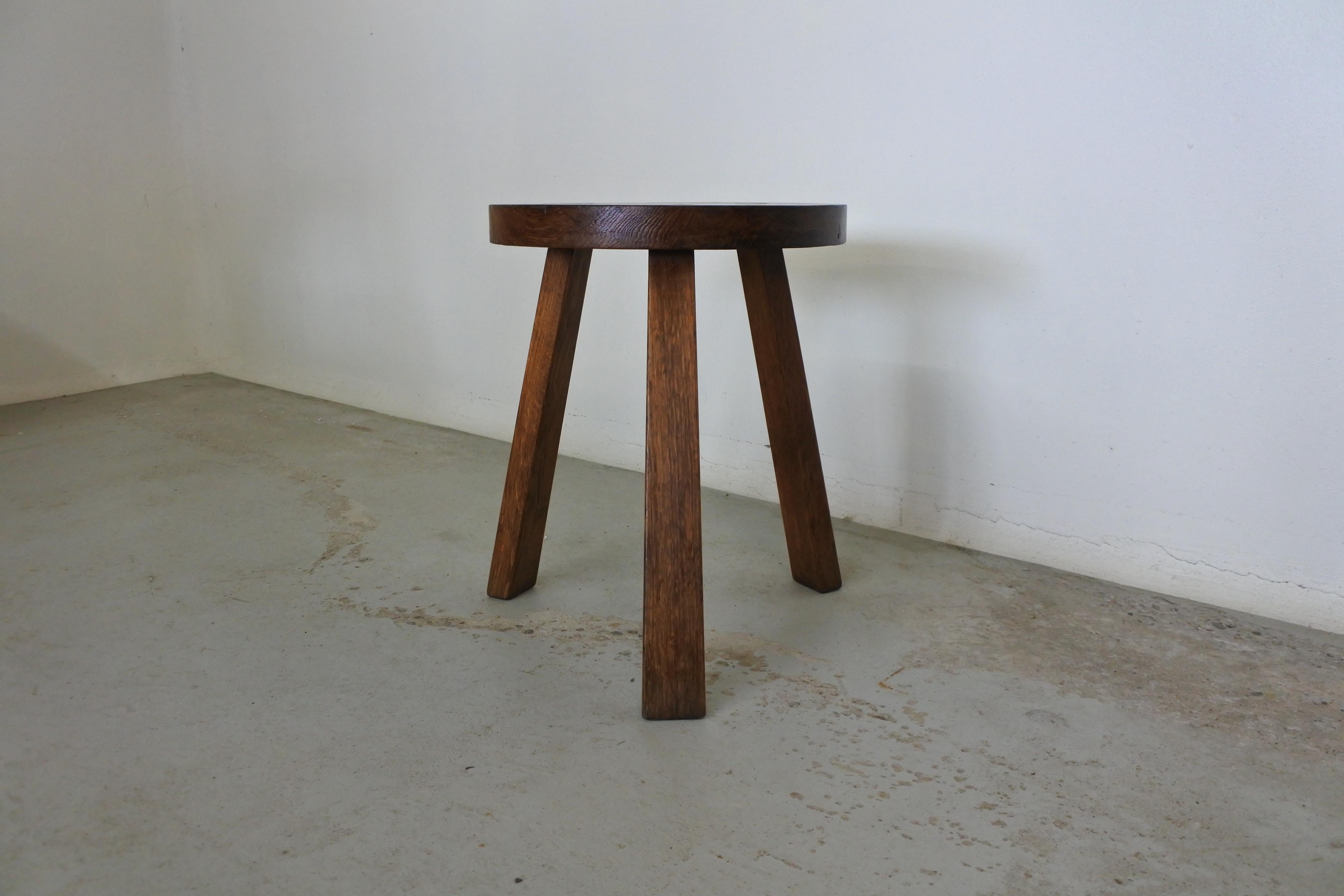 Mid-20th Century Mid Century Modern French Tripod Stool in Solid Oak Wood 1950s