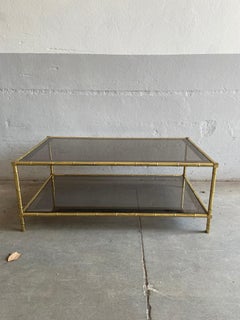 Table basse ou de canapé en laiton à deux niveaux Maison Bagus, de style français moderne du milieu du siècle dernier