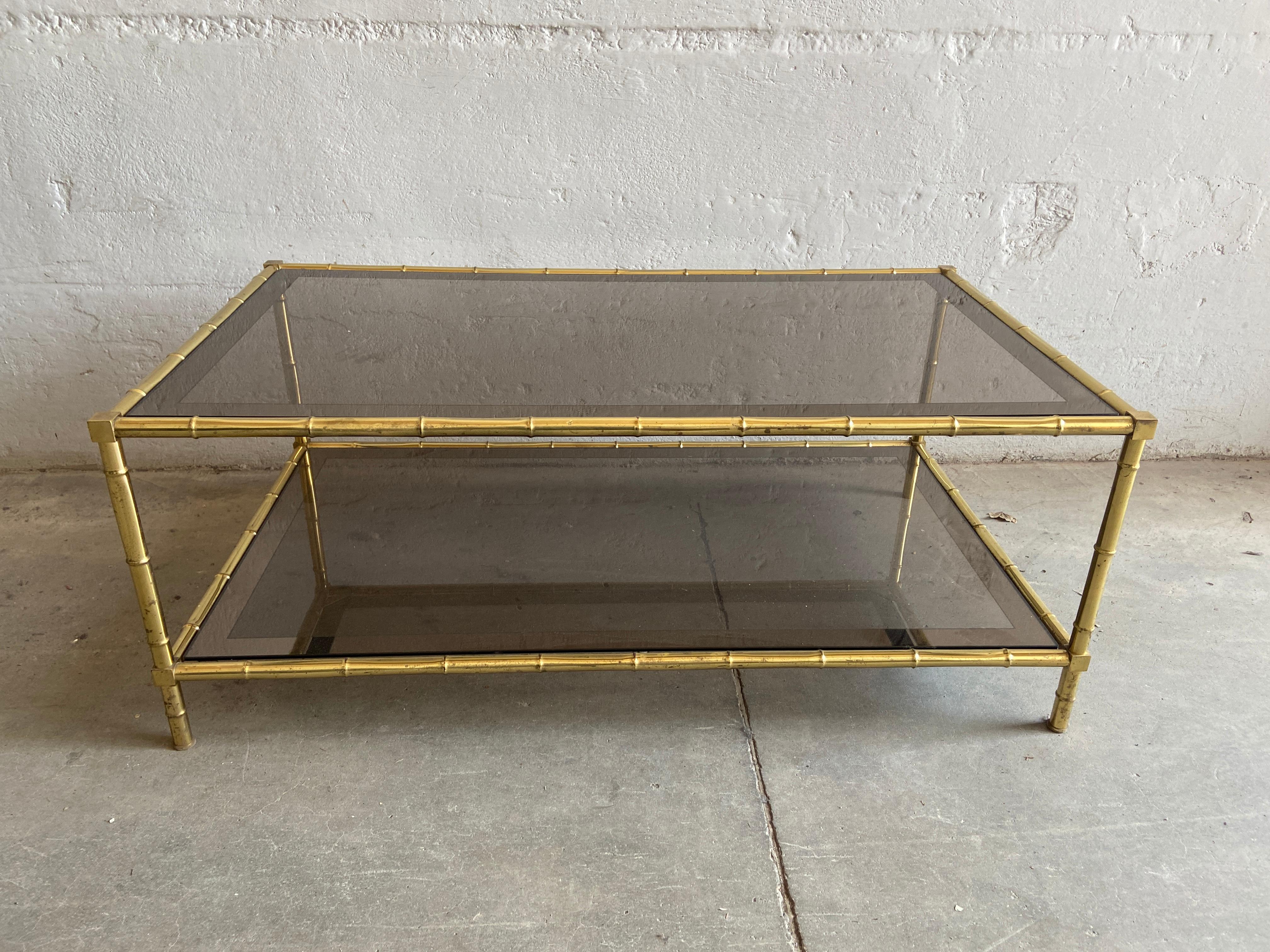 Mid-20th Century Mid-Century Modern French Two-Tier Maison Baguès Brass Coffee or Sofa Table For Sale