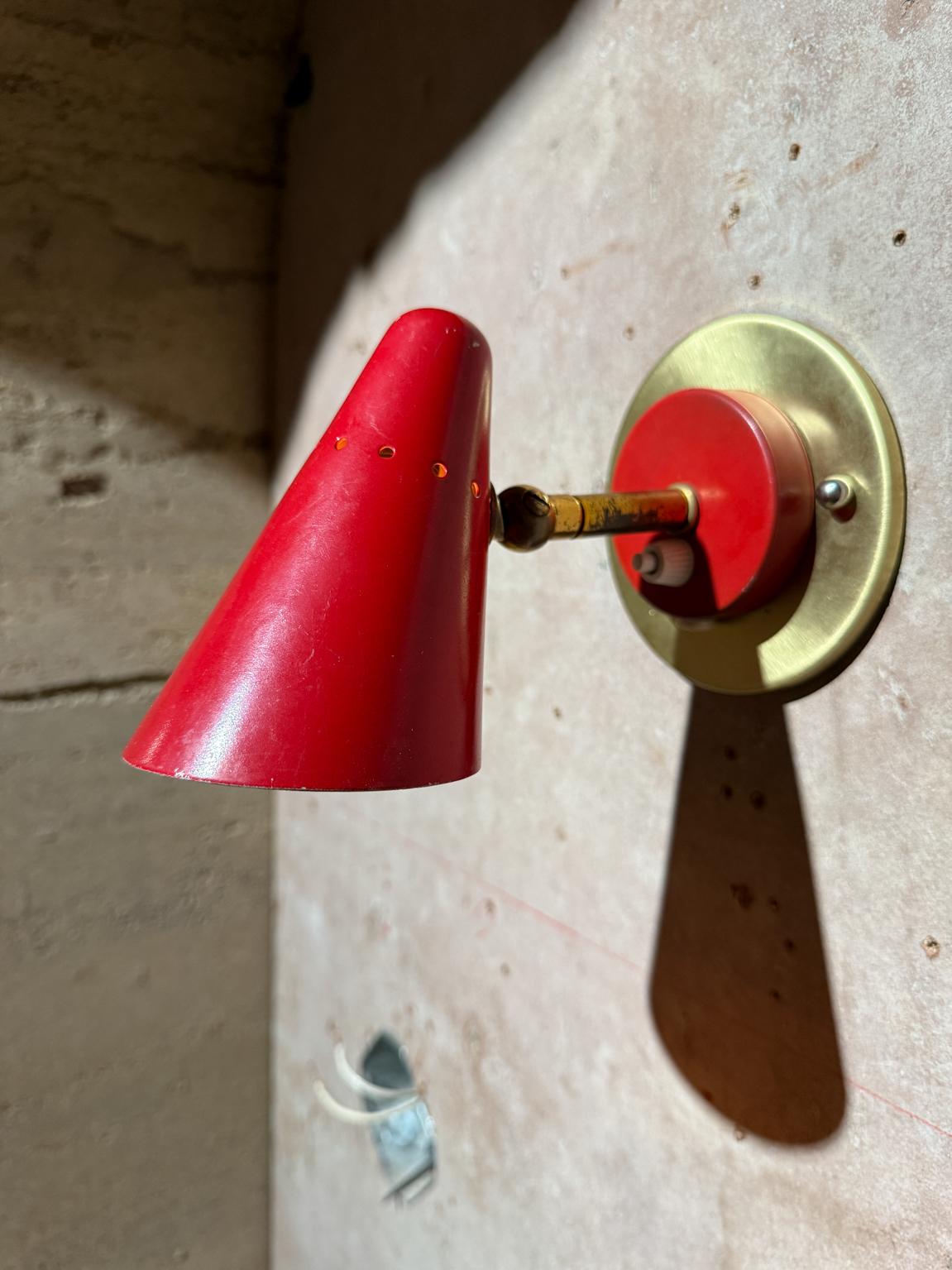 Mid-Century Modern Mid Century Modern French Wall Sconce Red For Sale
