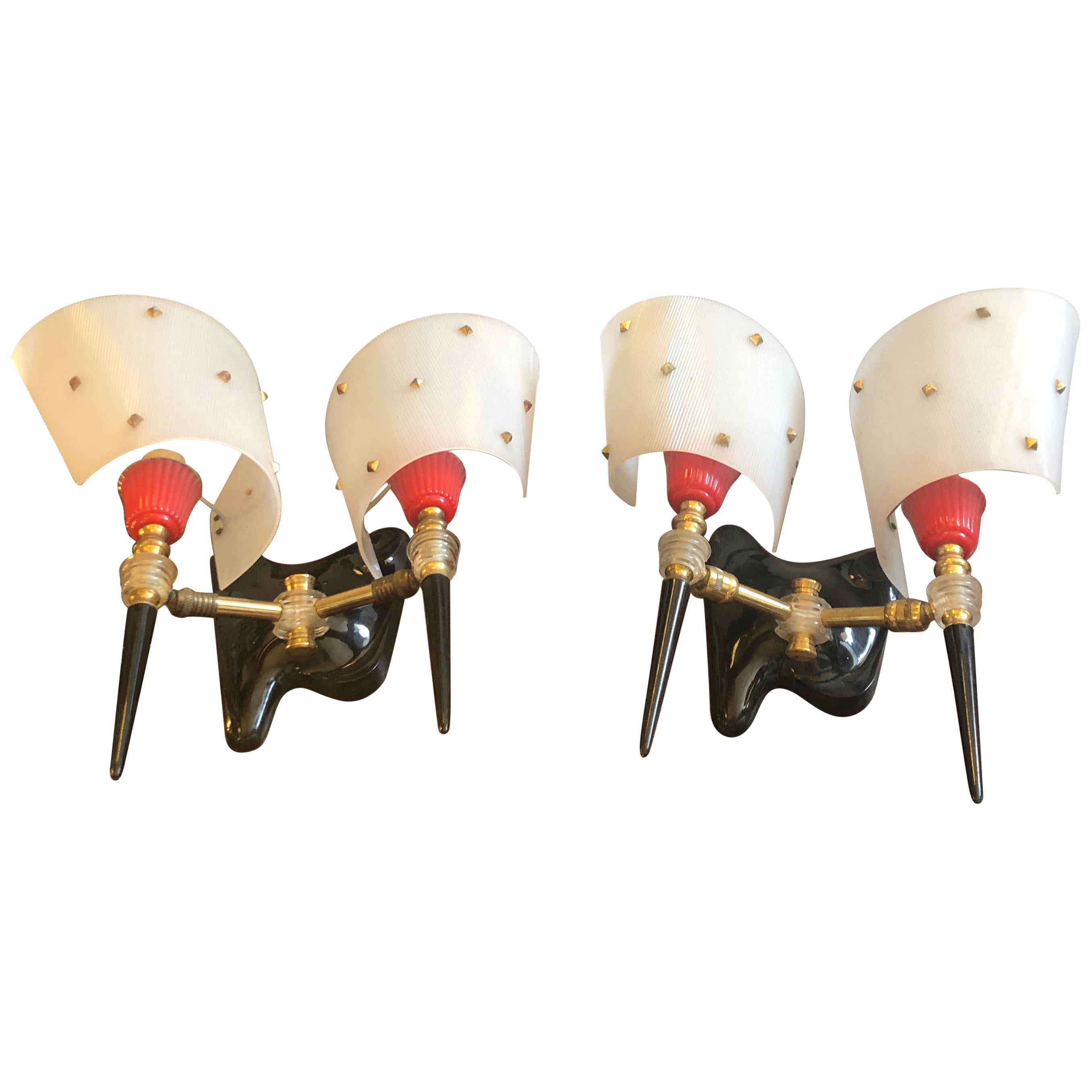 Mid-Century Modern French Wall Sconces, circa 1960