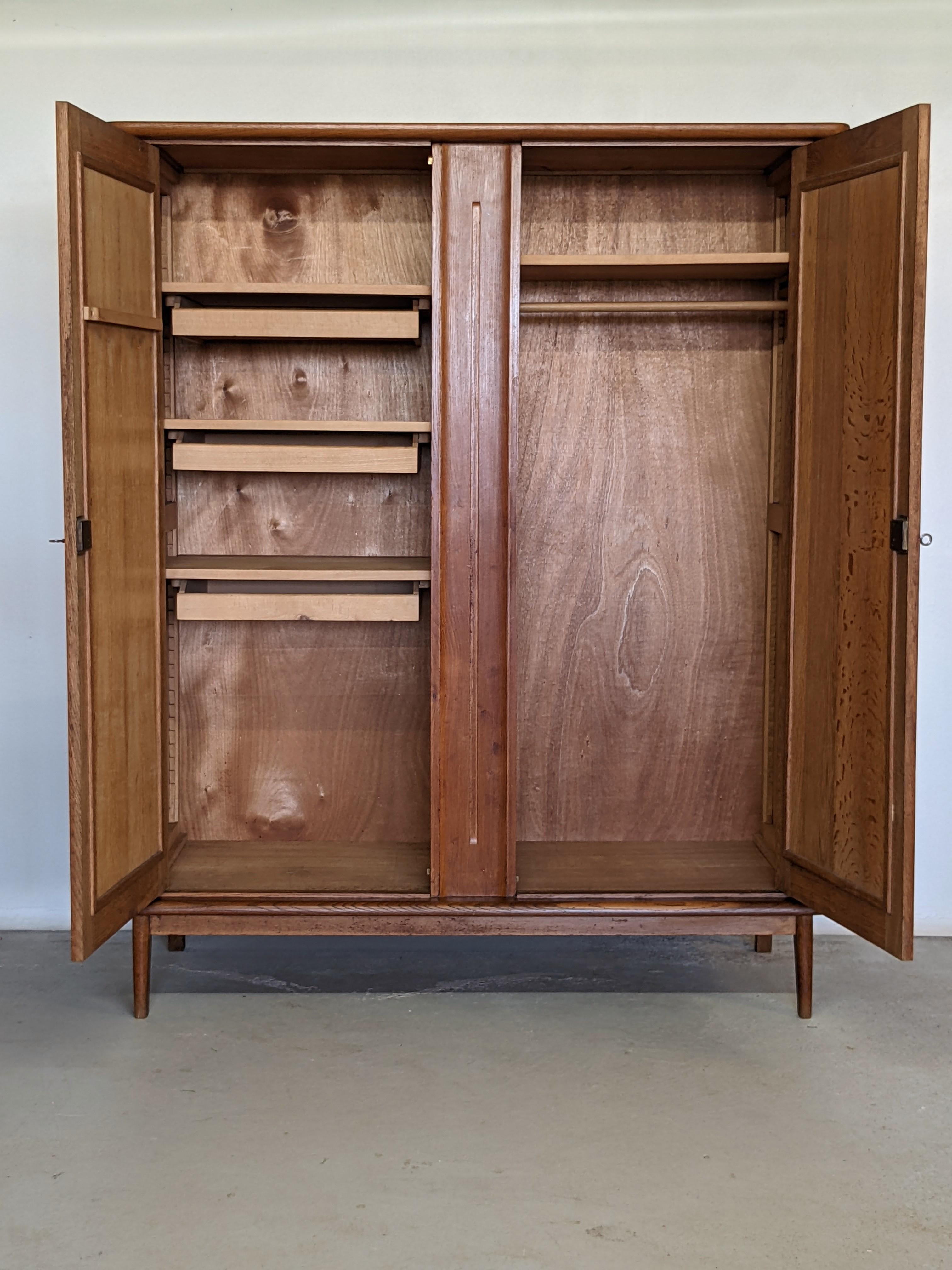 Mid-Century Modern French Wardrobe in Oak 1960s 4