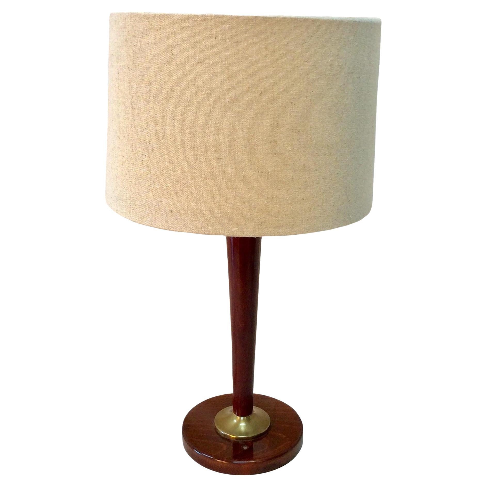 Mid-Century Modern French Wood and Brass Lamp For Sale