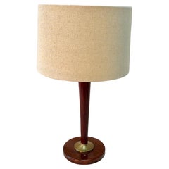 Retro Mid-Century Modern French Wood and Brass Lamp