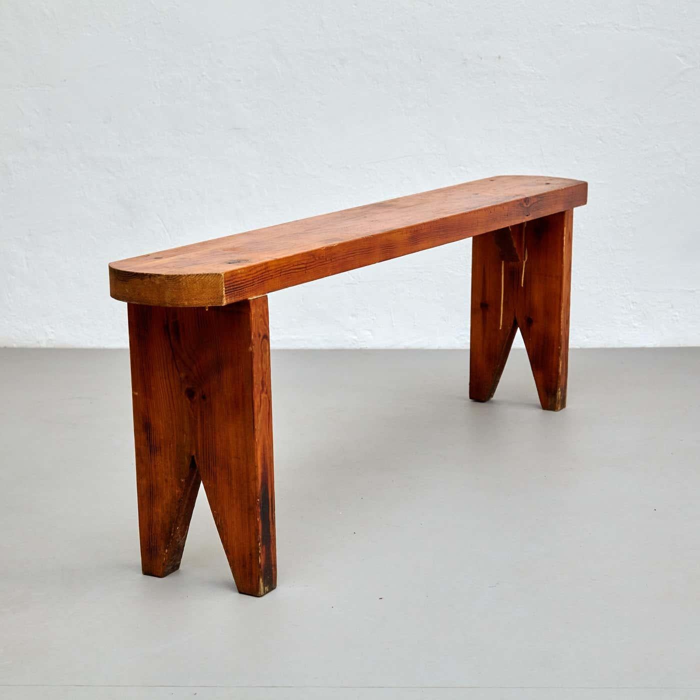 Mid Century Modern French Wood Bench, circa 1960 In Good Condition For Sale In Barcelona, ES