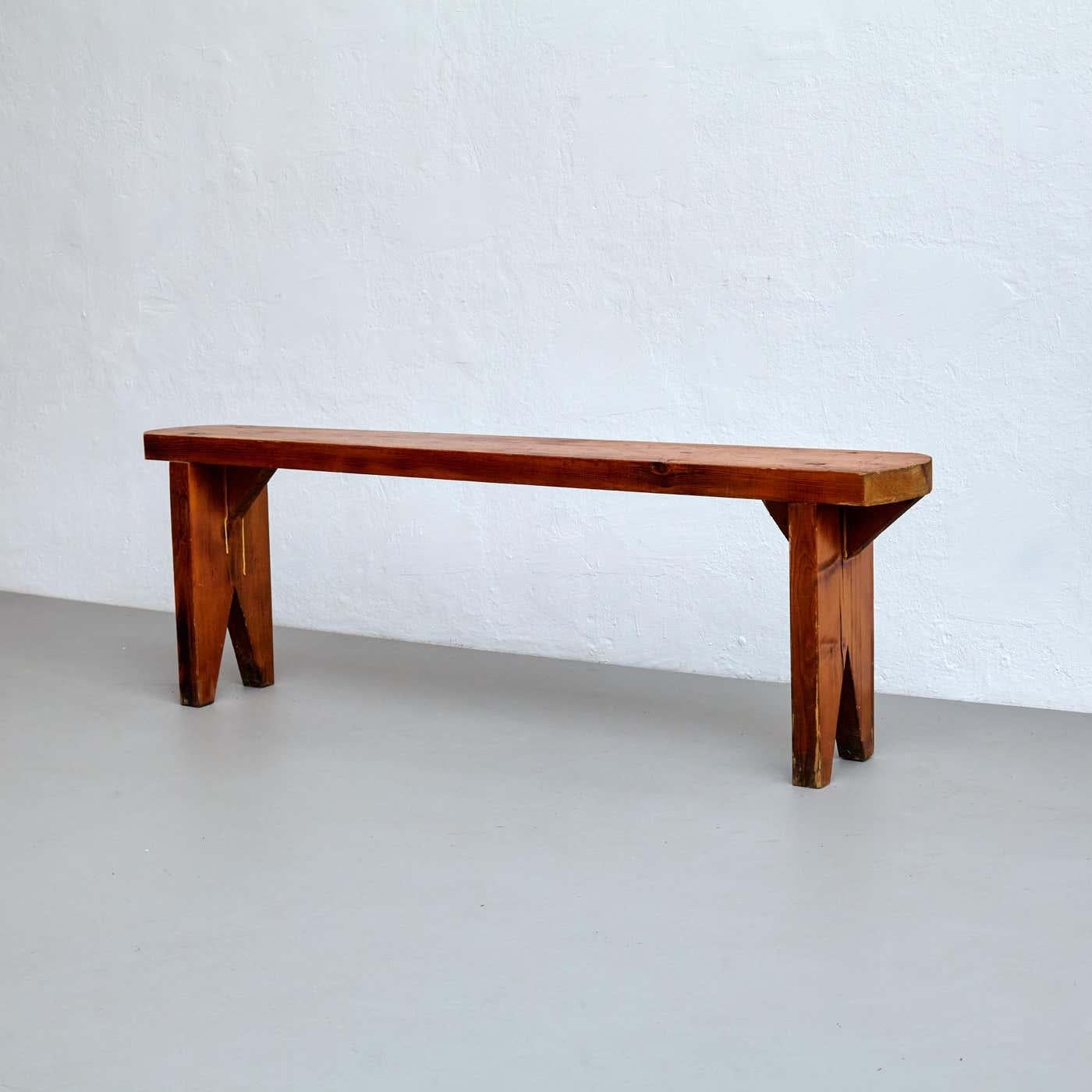 Mid-20th Century Mid Century Modern French Wood Bench, circa 1960 For Sale