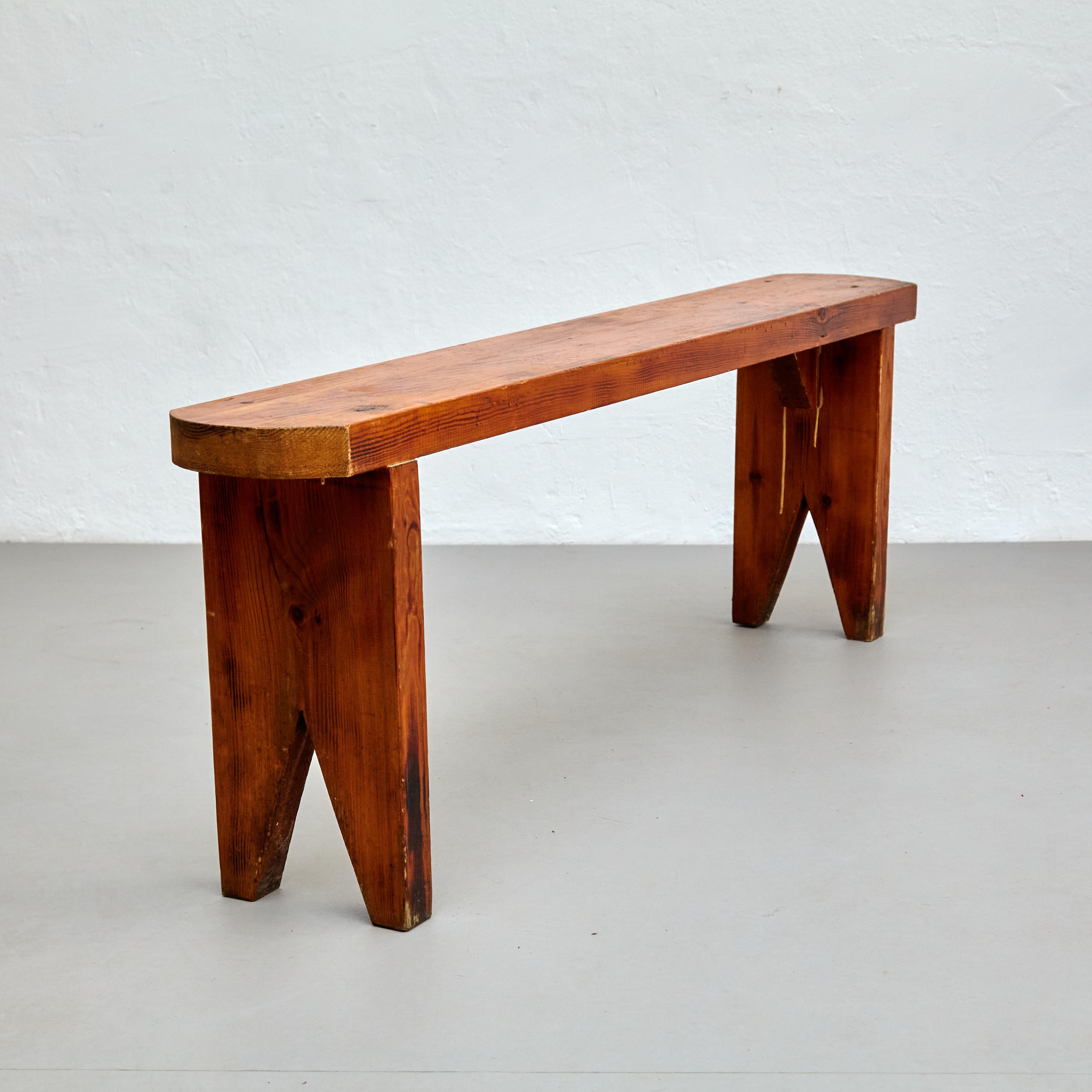 French Mid century modern french wood bench  For Sale