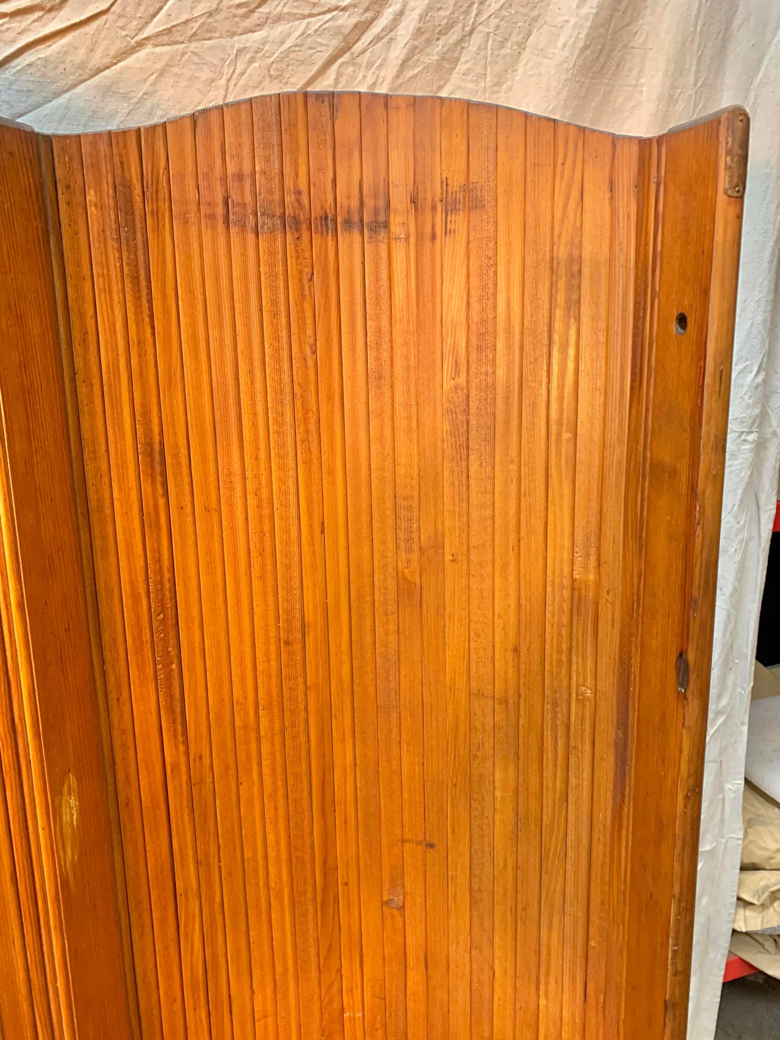 20th Century Mid-Century Modern French Wood Folding Screen in the Style of Baumann