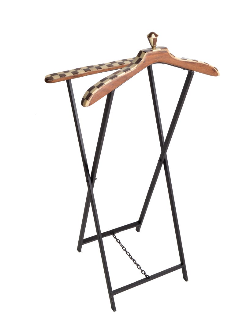 MidCentury Modern French Wood Marquetry and Metal Men's Valet Stand