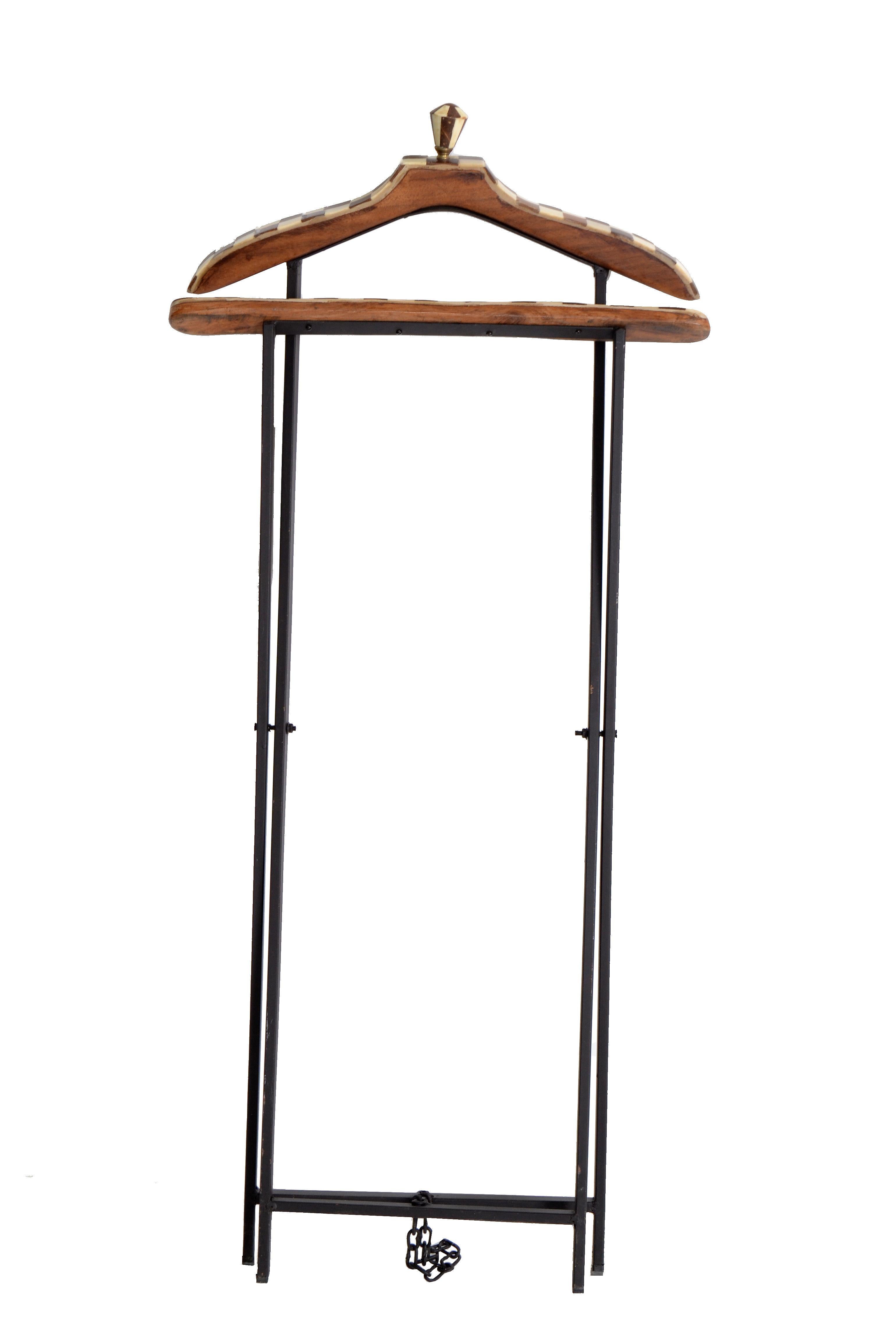 Mid-Century Modern French Wood Marquetry and Metal Men's Valet Stand, Coat Stand 5