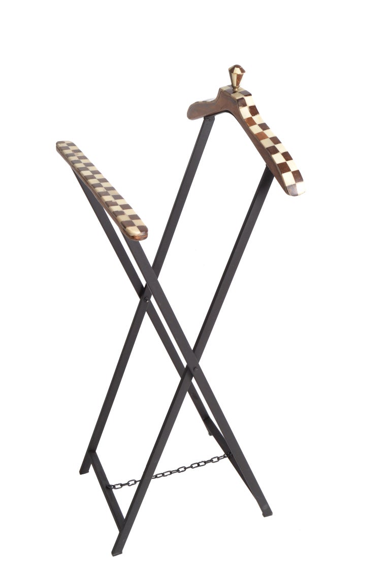 MidCentury Modern French Wood Marquetry and Metal Men's Valet Stand