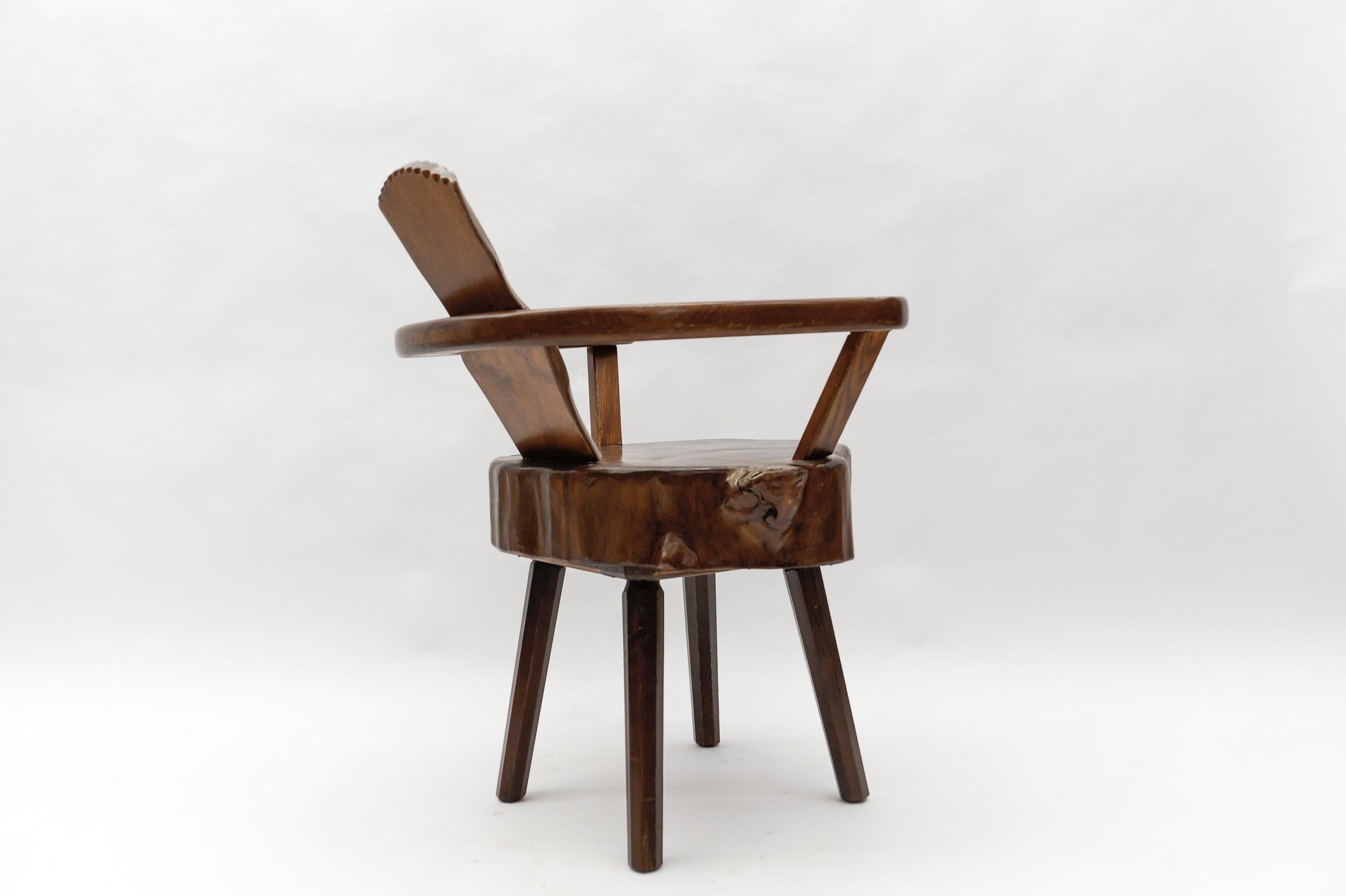 Mid-Century Modern French Wooden Armchair, Pierre Chapo Attributed, 1960s For Sale 5