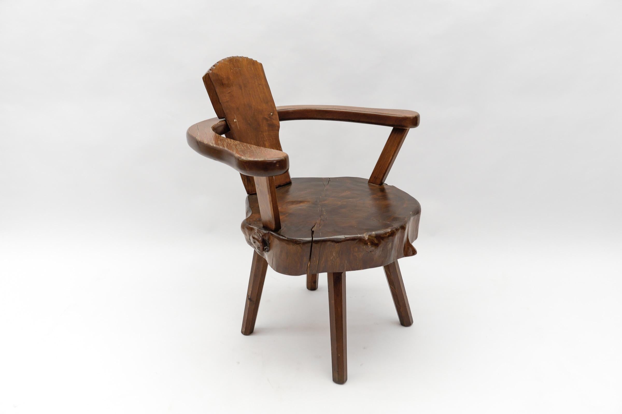 Rustic Mid-Century Modern French Wooden Armchair, Pierre Chapo Attributed, 1960s For Sale