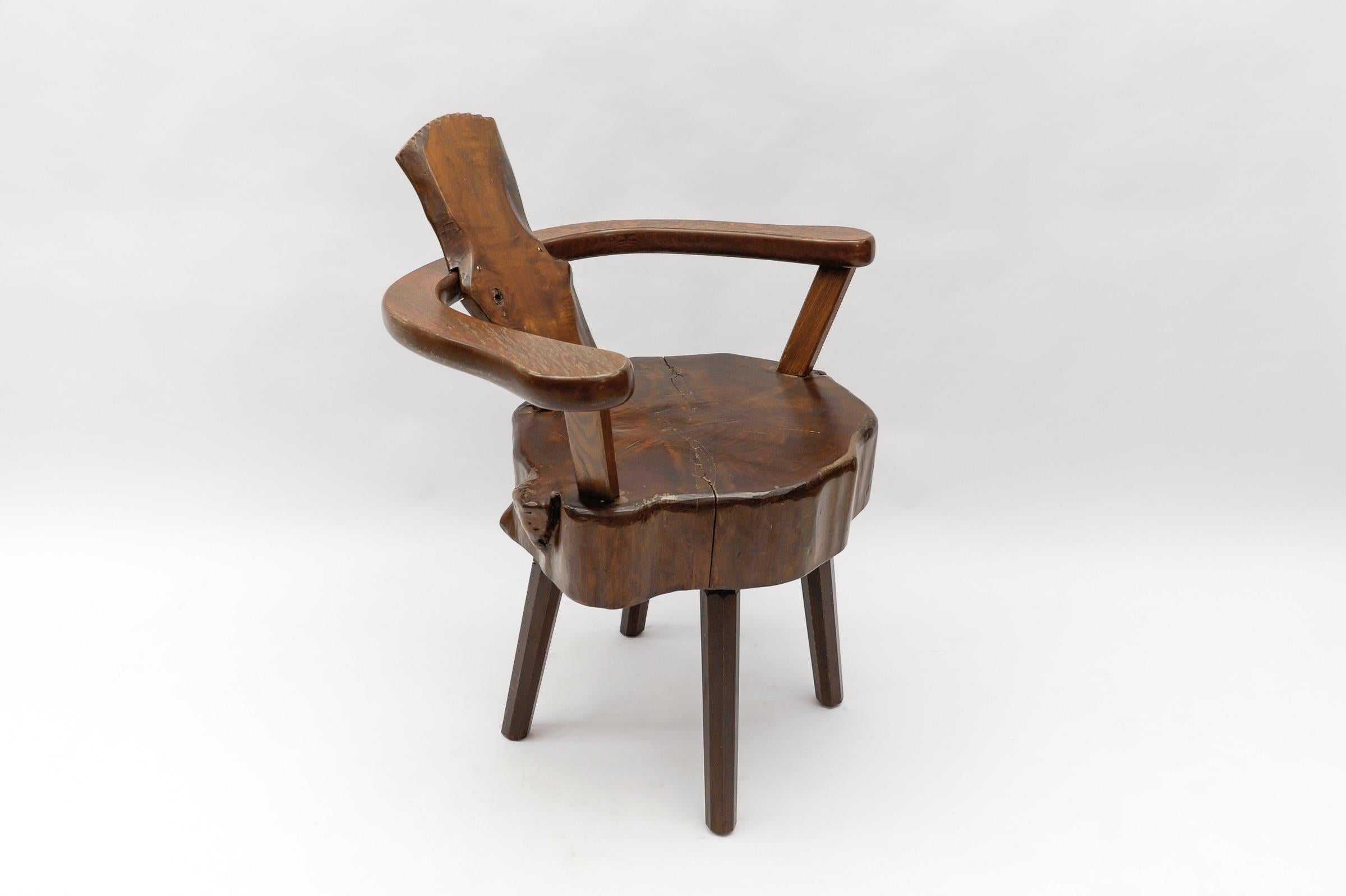 Mid-Century Modern French Wooden Armchair, Pierre Chapo Attributed, 1960s In Good Condition For Sale In Nürnberg, Bayern