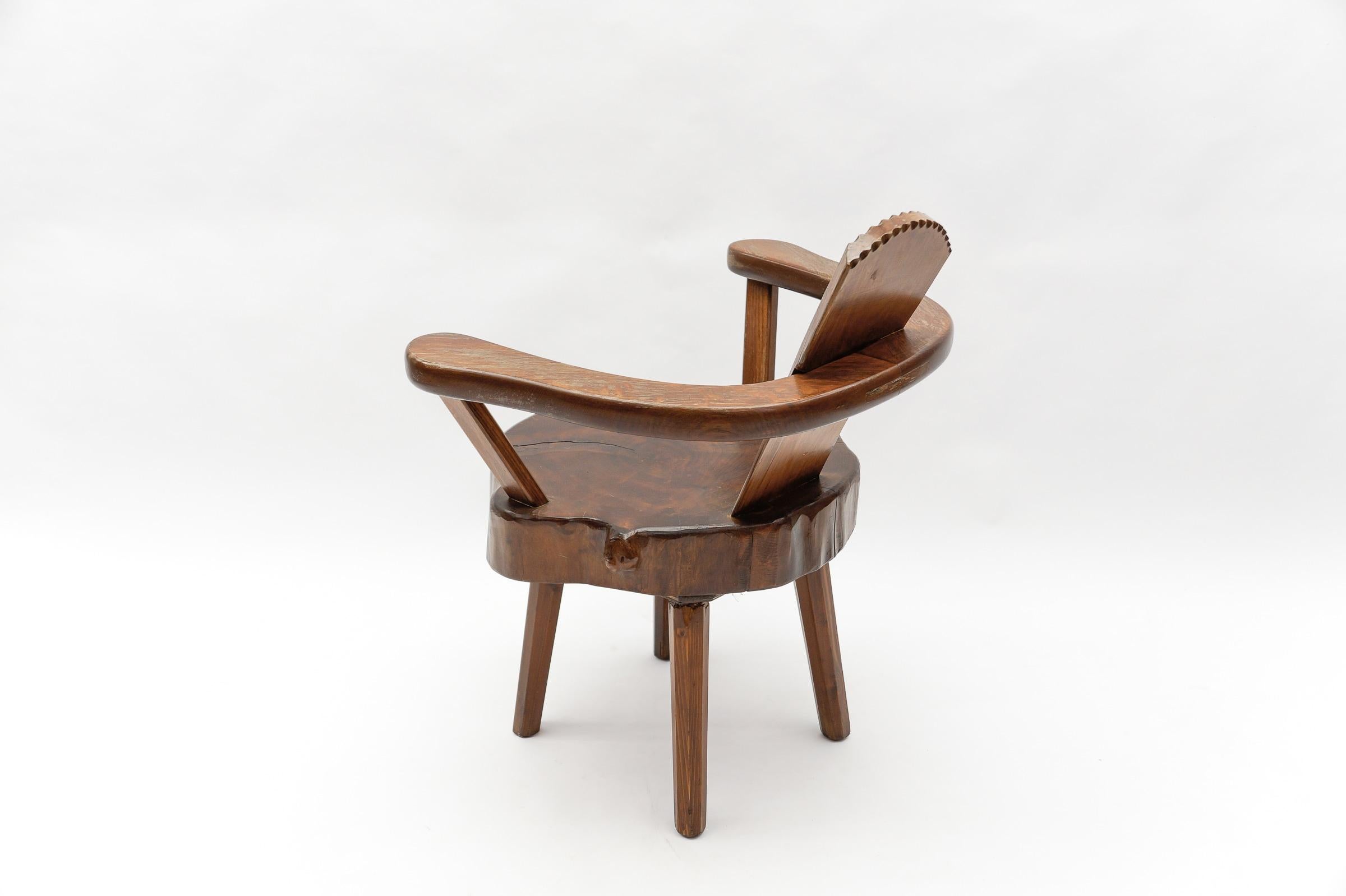 Mid-20th Century Mid-Century Modern French Wooden Armchair, Pierre Chapo Attributed, 1960s For Sale