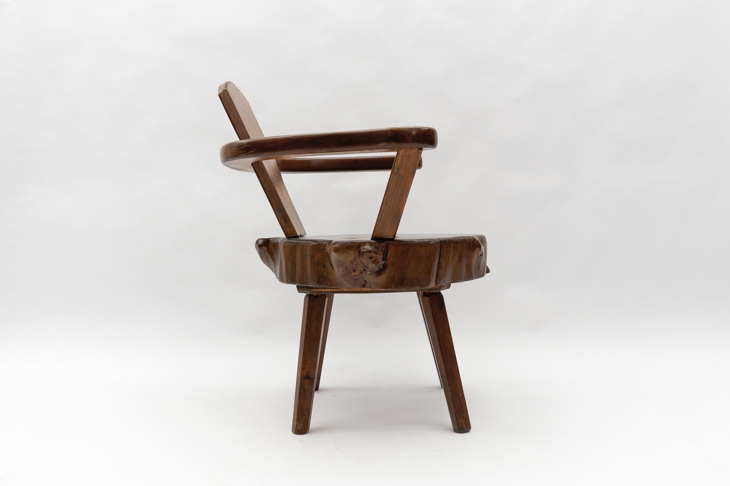 Mid-20th Century Mid-Century Modern French Wooden Armchair, Pierre Chapo Attributed, 1960s For Sale