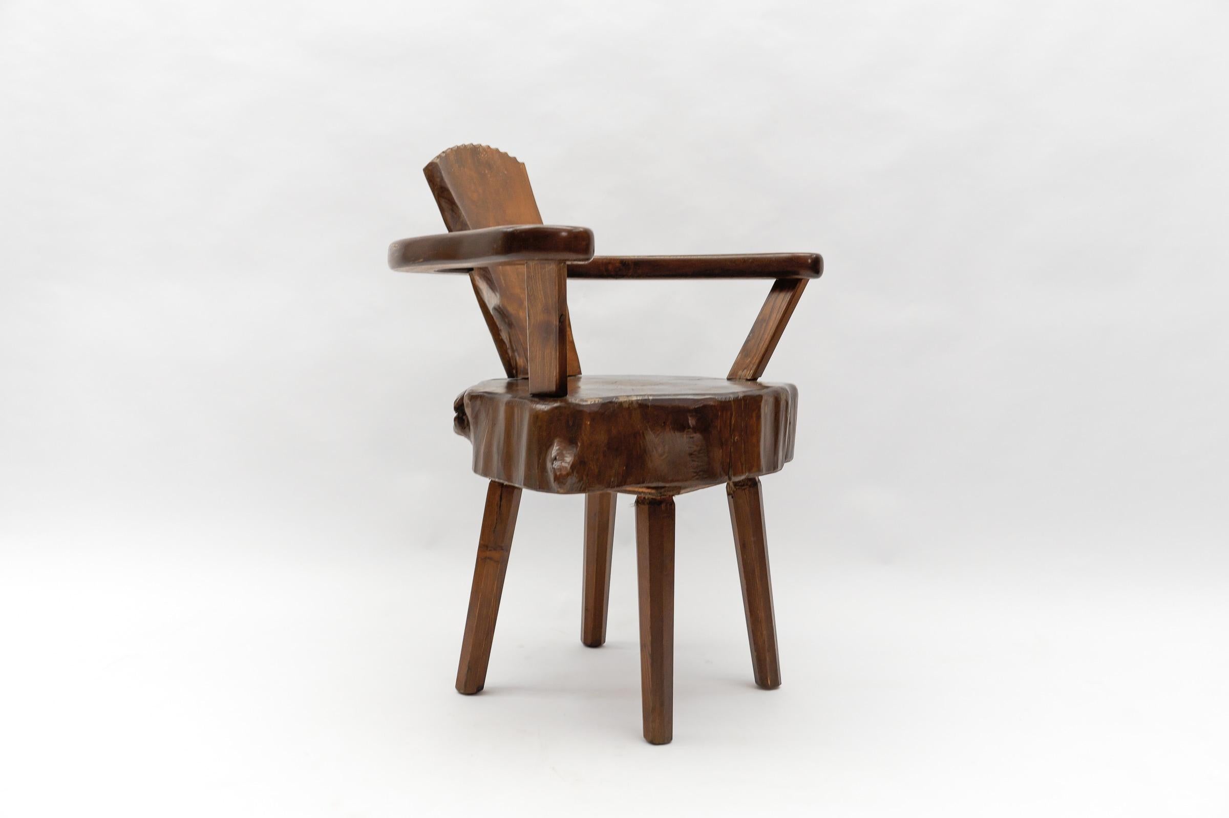 Mid-Century Modern French Wooden Armchair, Pierre Chapo Attributed, 1960s For Sale 1